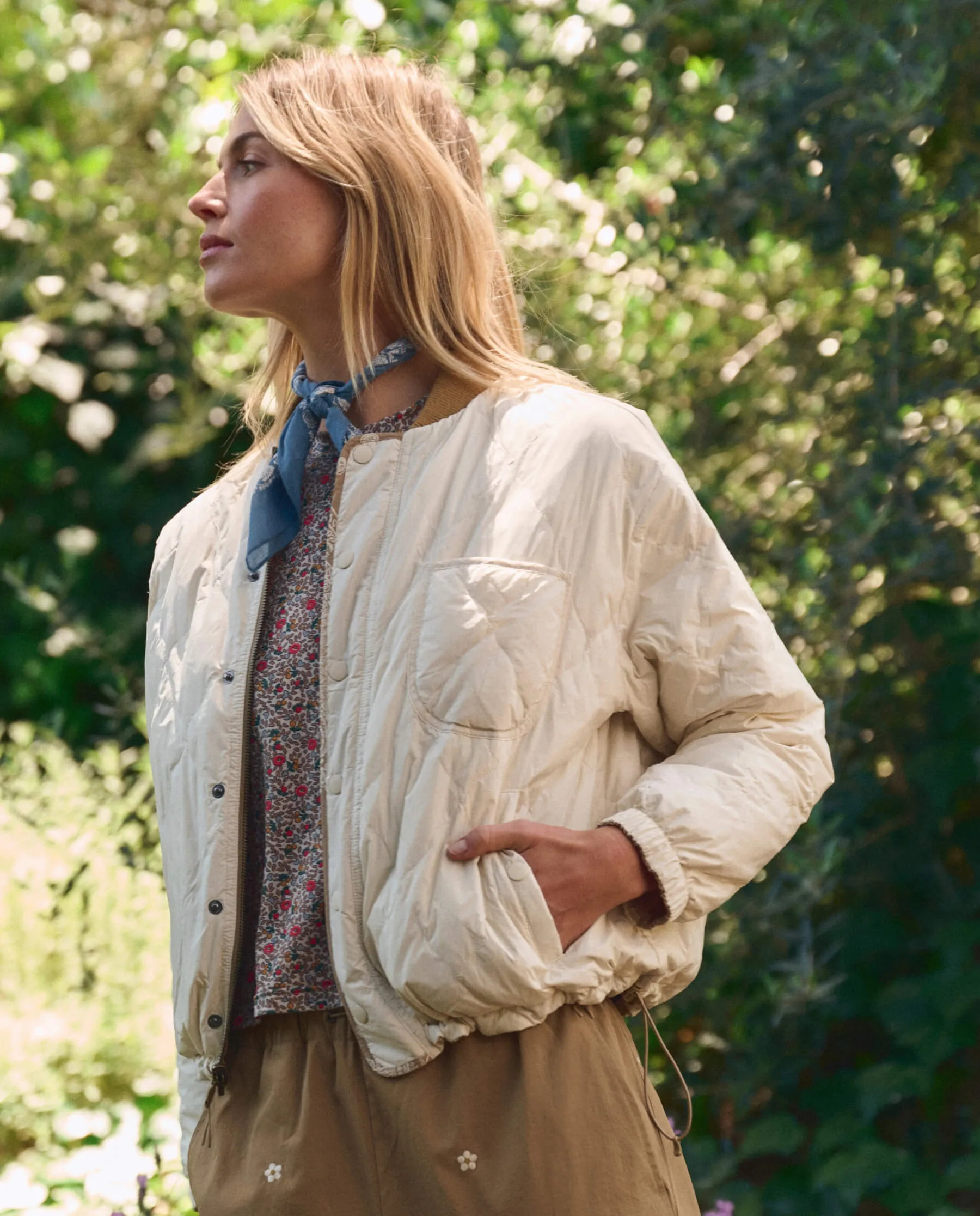 The Reversible Ultra Light Puffer. -- Khaki Bandana With Cream sold by THE GREAT. product image thumbnail 3