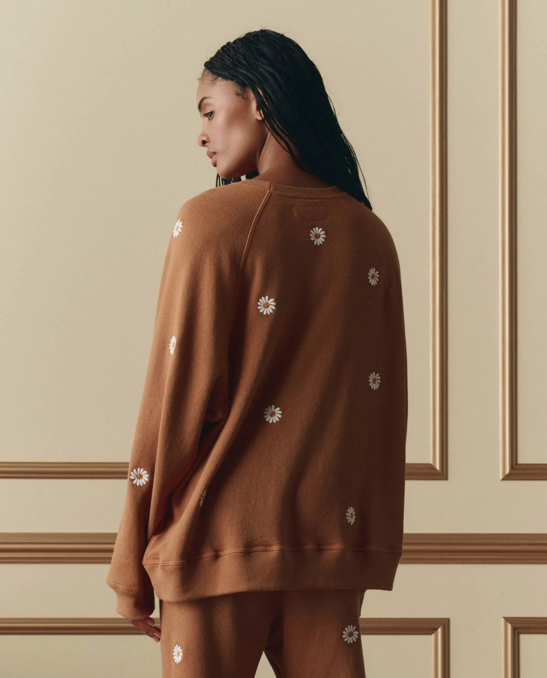 The Slouch Sweatshirt W/ Floating Daisy Embroidery. -- Suntan sold by THE GREAT. product image thumbnail 4