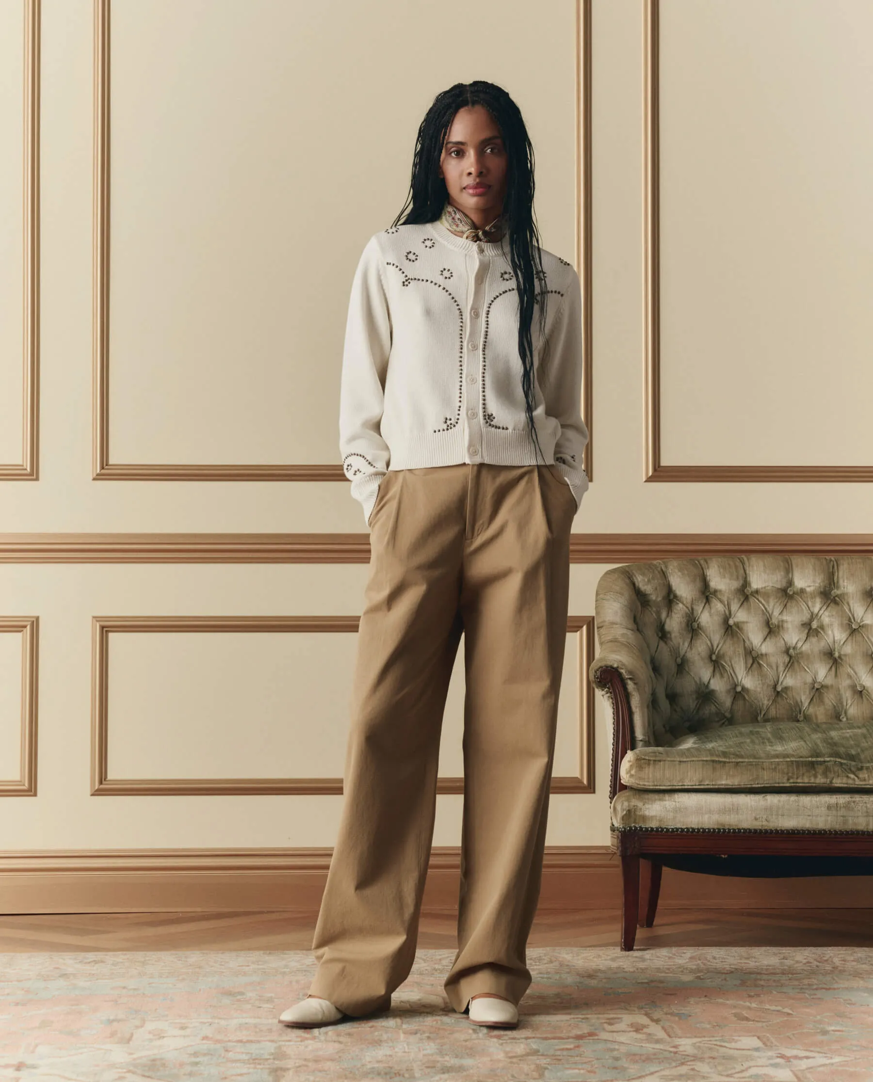 The Studded Cardigan. -- Natural sold by THE GREAT.