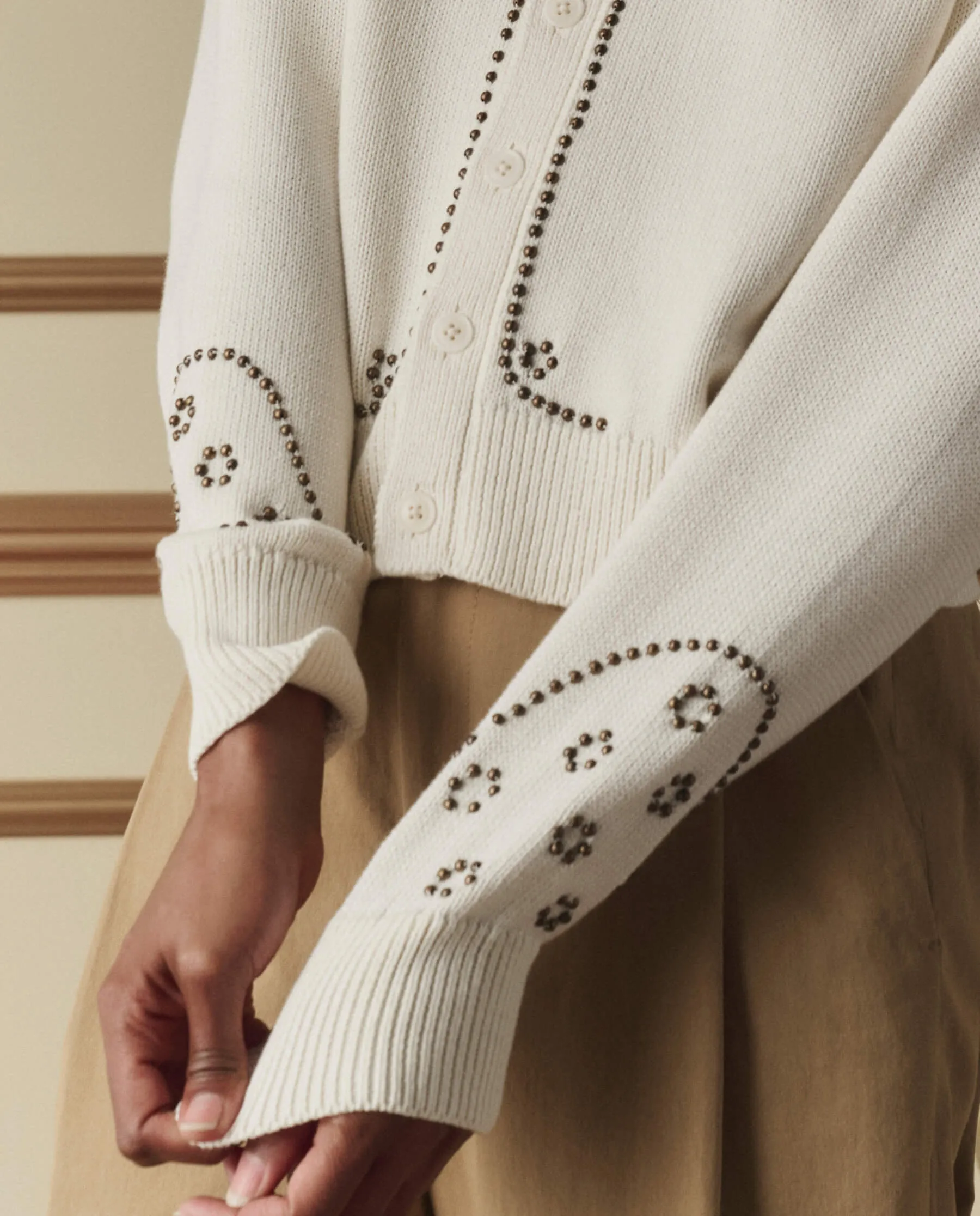 The Studded Cardigan. -- Natural sold by THE GREAT. product image thumbnail 3
