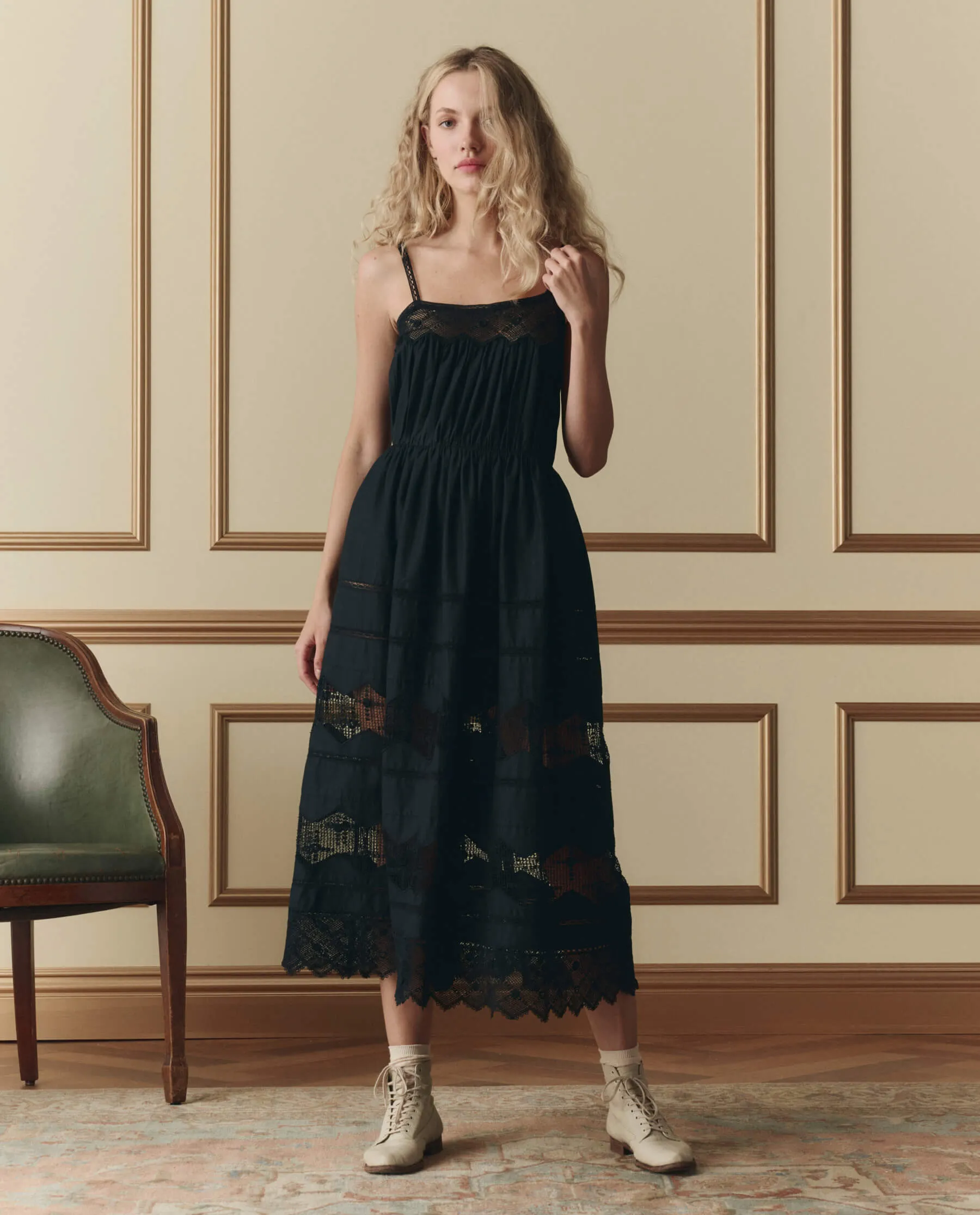 The Rosette Crochet Dress. -- Black sold by THE GREAT. product image thumbnail 3