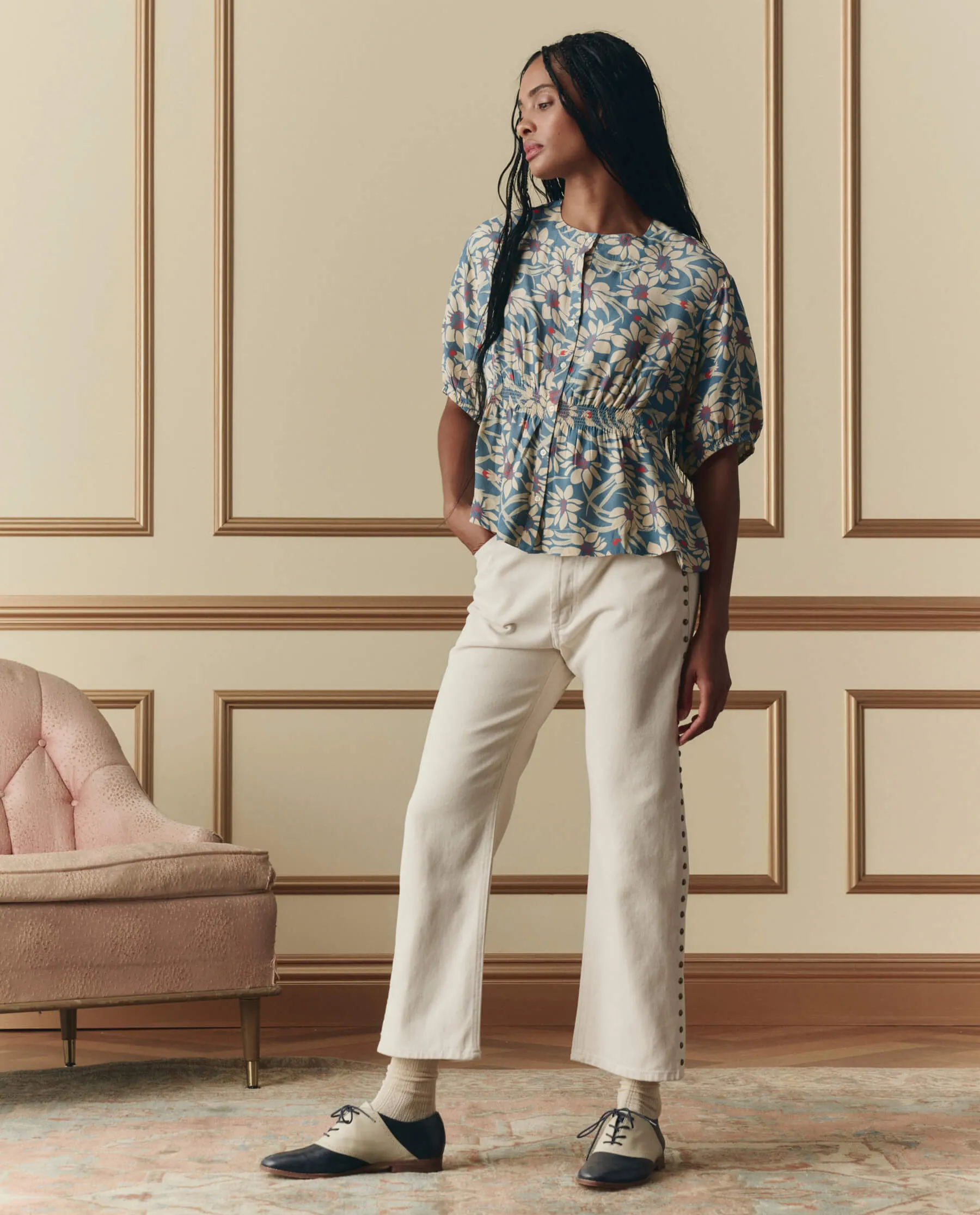 The Hayflower Top. -- Blue Scattered Bloom sold by THE GREAT. product image thumbnail 4