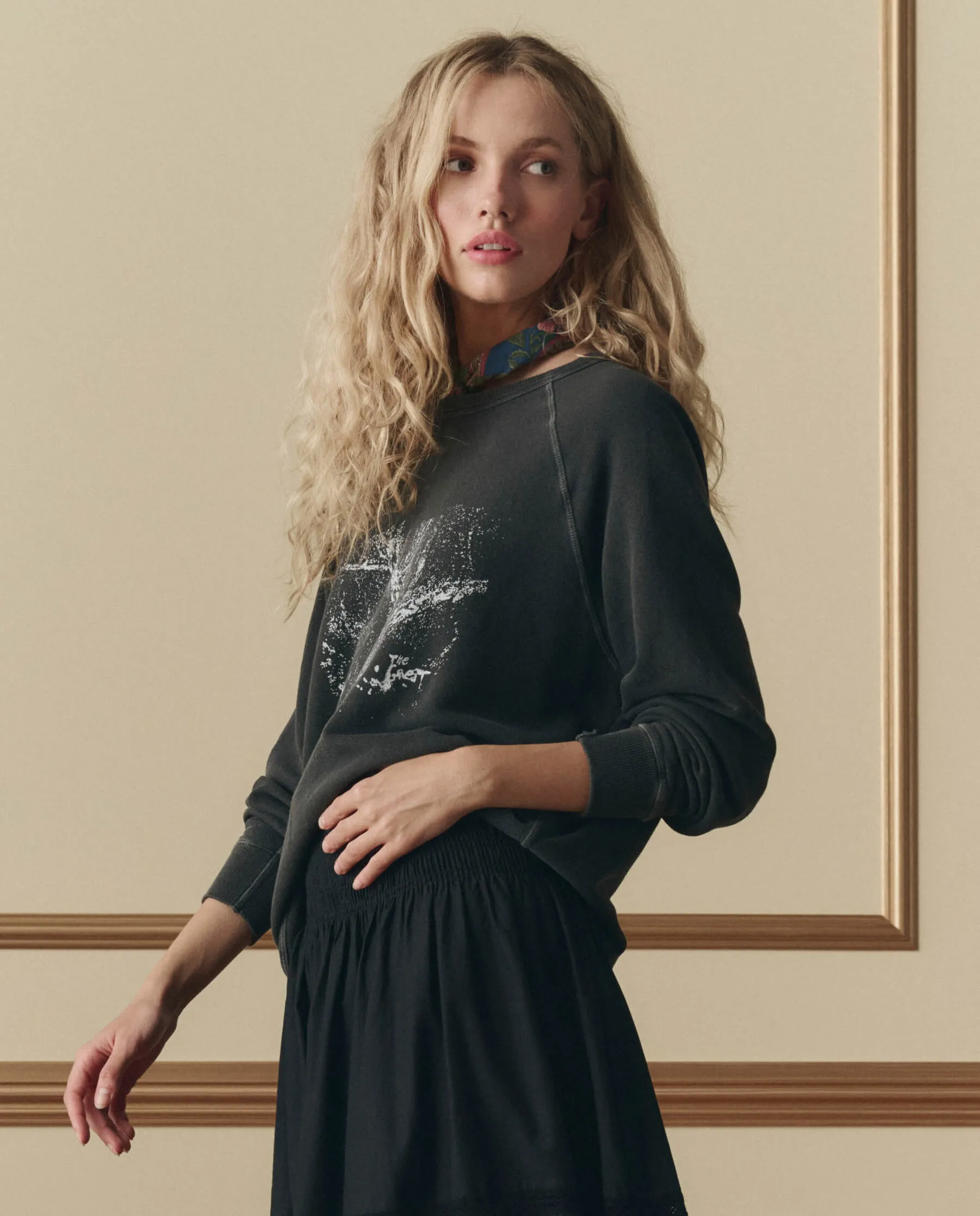 The College Sweatshirt W/ Shadow Oak Graphic. -- Washed Black sold by THE GREAT.