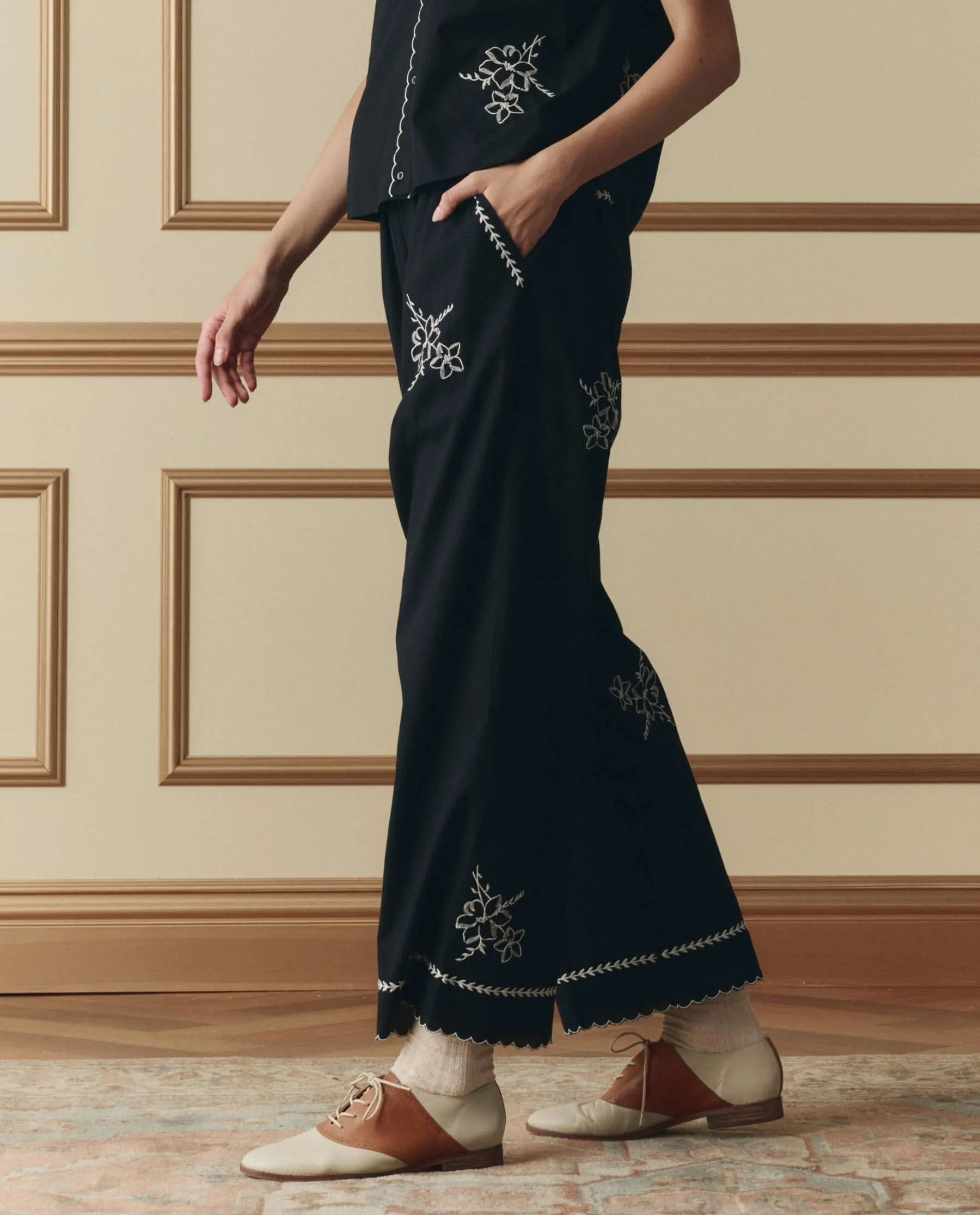 The Weekend Pant W/ Hanky Embroidery. -- Black sold by THE GREAT. product image thumbnail 2