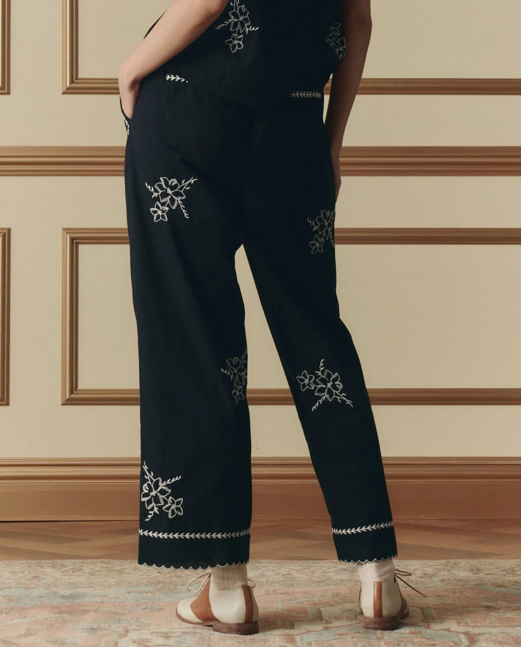 The Weekend Pant W/ Hanky Embroidery. -- Black sold by THE GREAT. product image thumbnail 3
