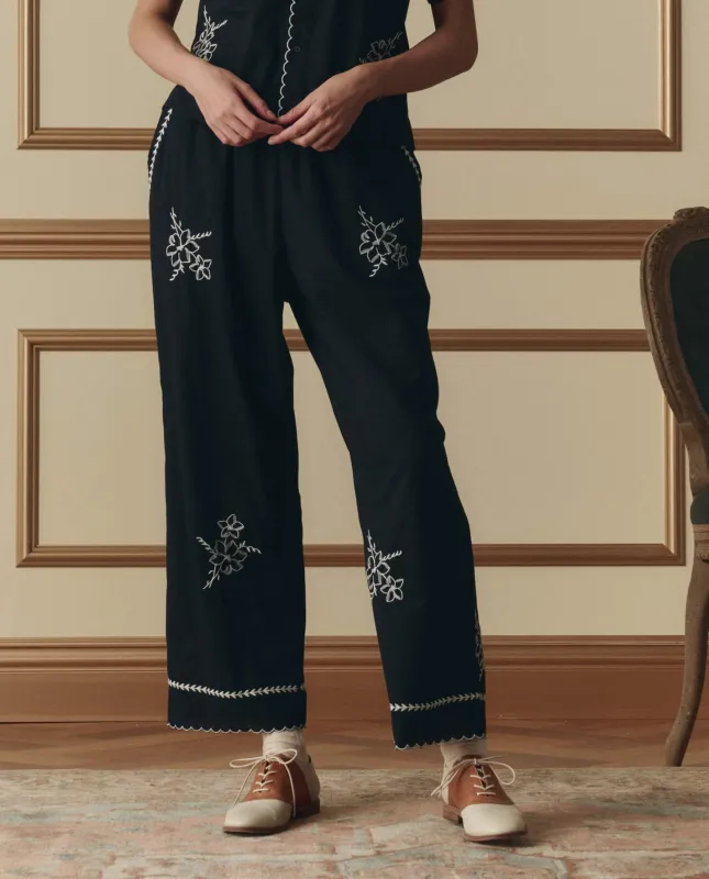 The Weekend Pant W/ Hanky Embroidery. -- Black made by THE GREAT.