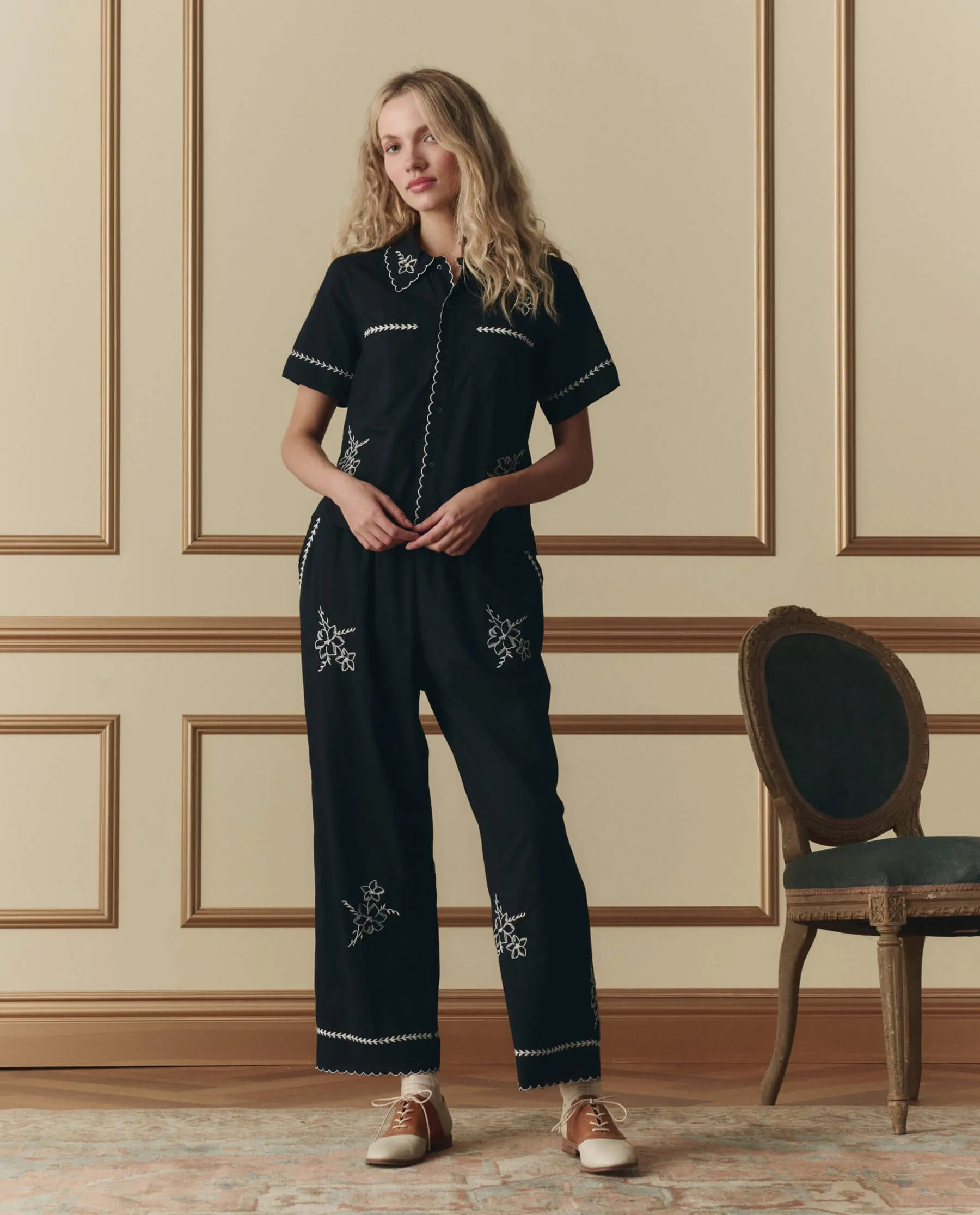 The Weekend Pant W/ Hanky Embroidery. -- Black sold by THE GREAT. product image thumbnail 4