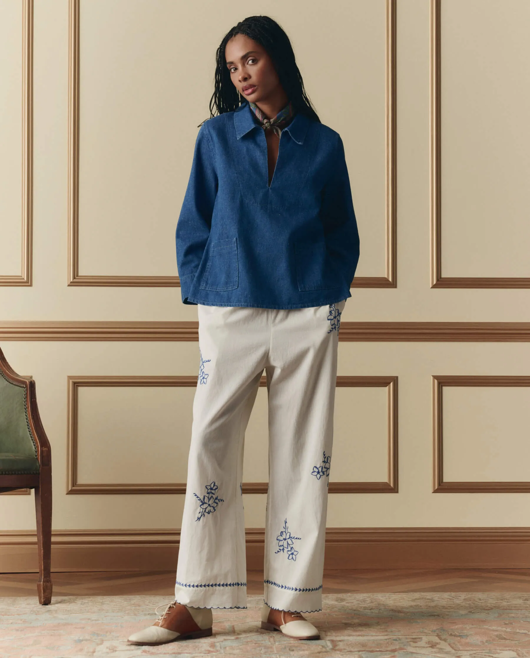 The Weekend Pant W/ Hanky Embroidery. -- Cream sold by THE GREAT. product image thumbnail 5