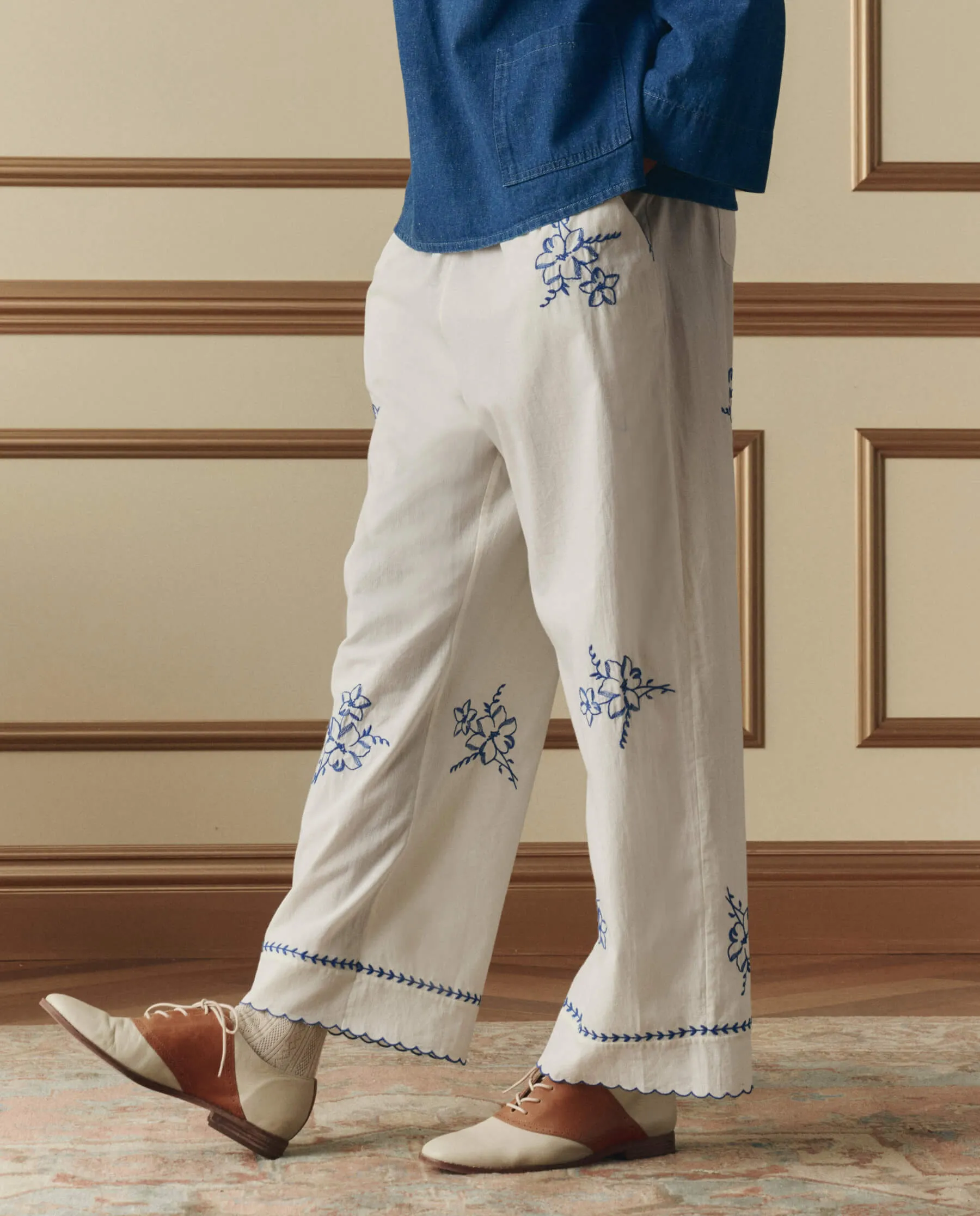 The Weekend Pant W/ Hanky Embroidery. -- Cream sold by THE GREAT. product image thumbnail 3
