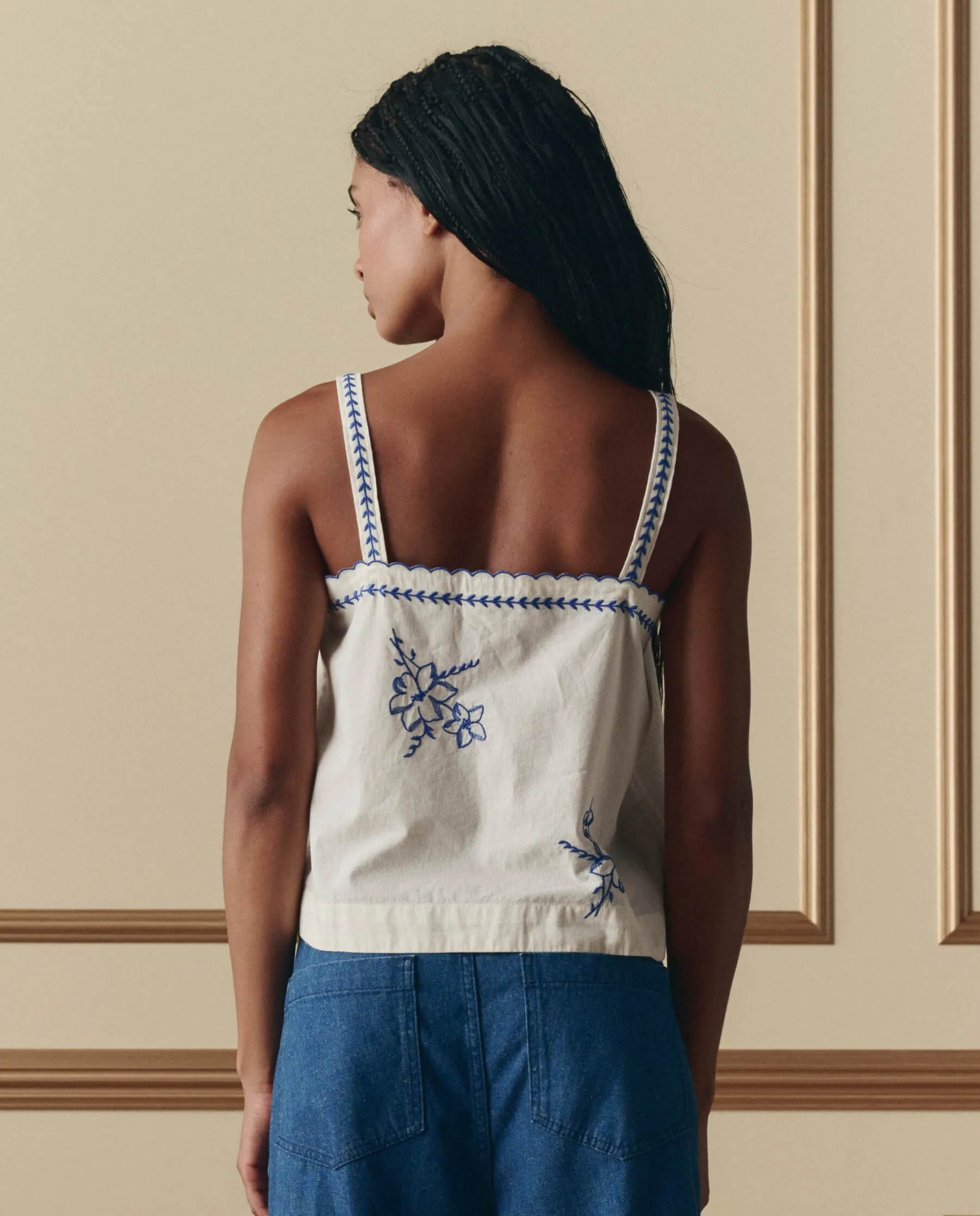 The Weekend Tank W/ Hanky Embroidery. -- Cream sold by THE GREAT. product image thumbnail 3