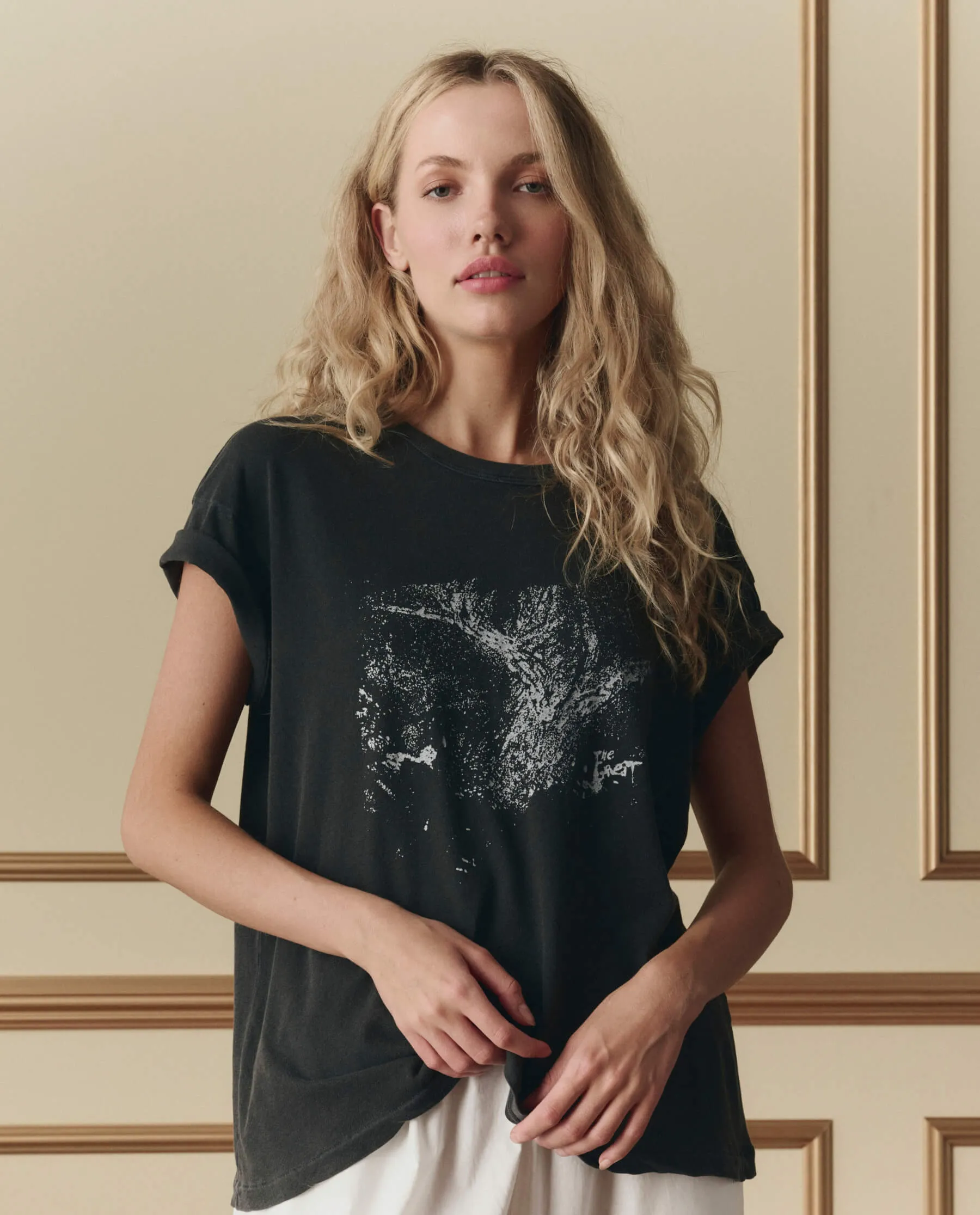 The Boxy Crew W/ Shadow Oak Graphic. -- Washed Black sold by THE GREAT.