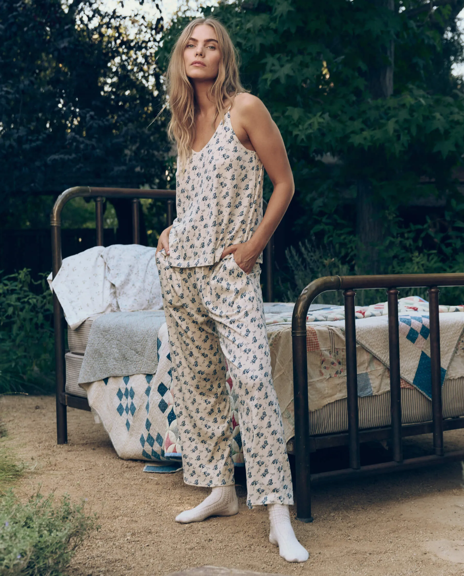 The Jersey Easy Sleep Pant. -- Indigo Rose sold by THE GREAT.