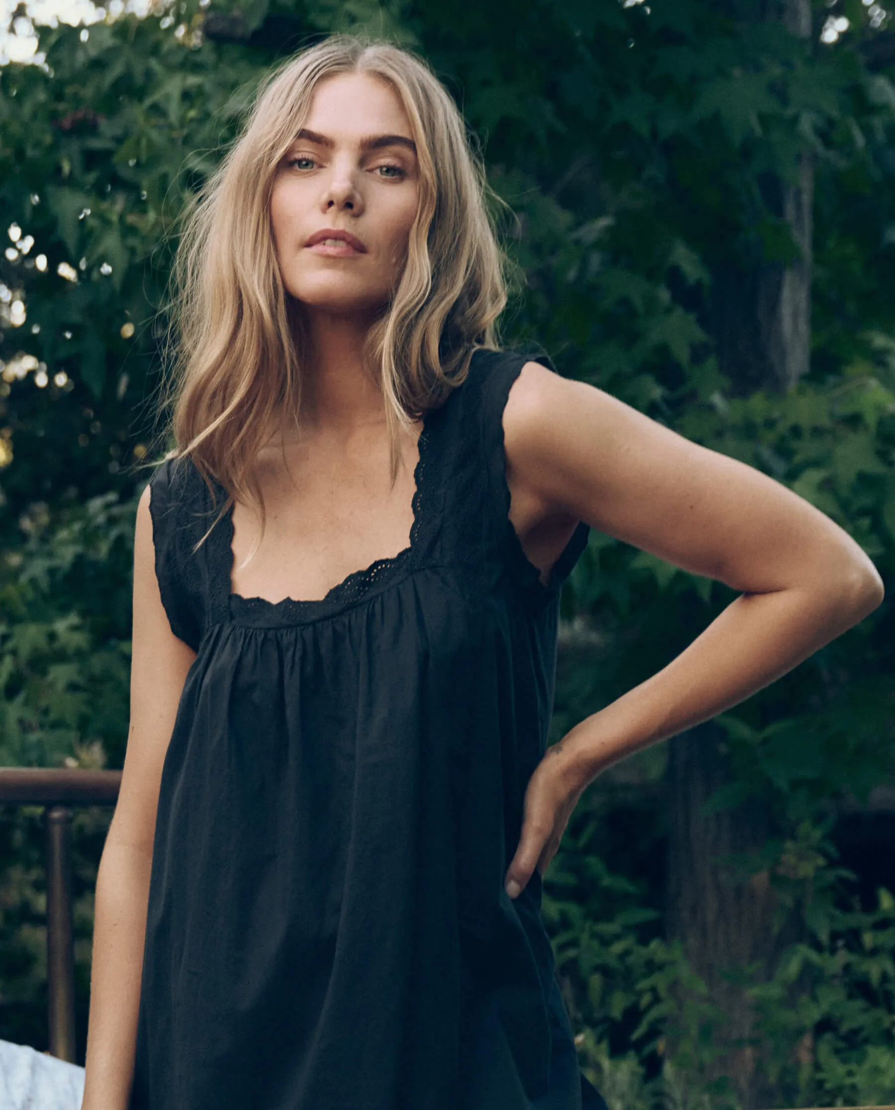 The Eyelet Mini Tank Dress. -- Black sold by THE GREAT. product image thumbnail 2