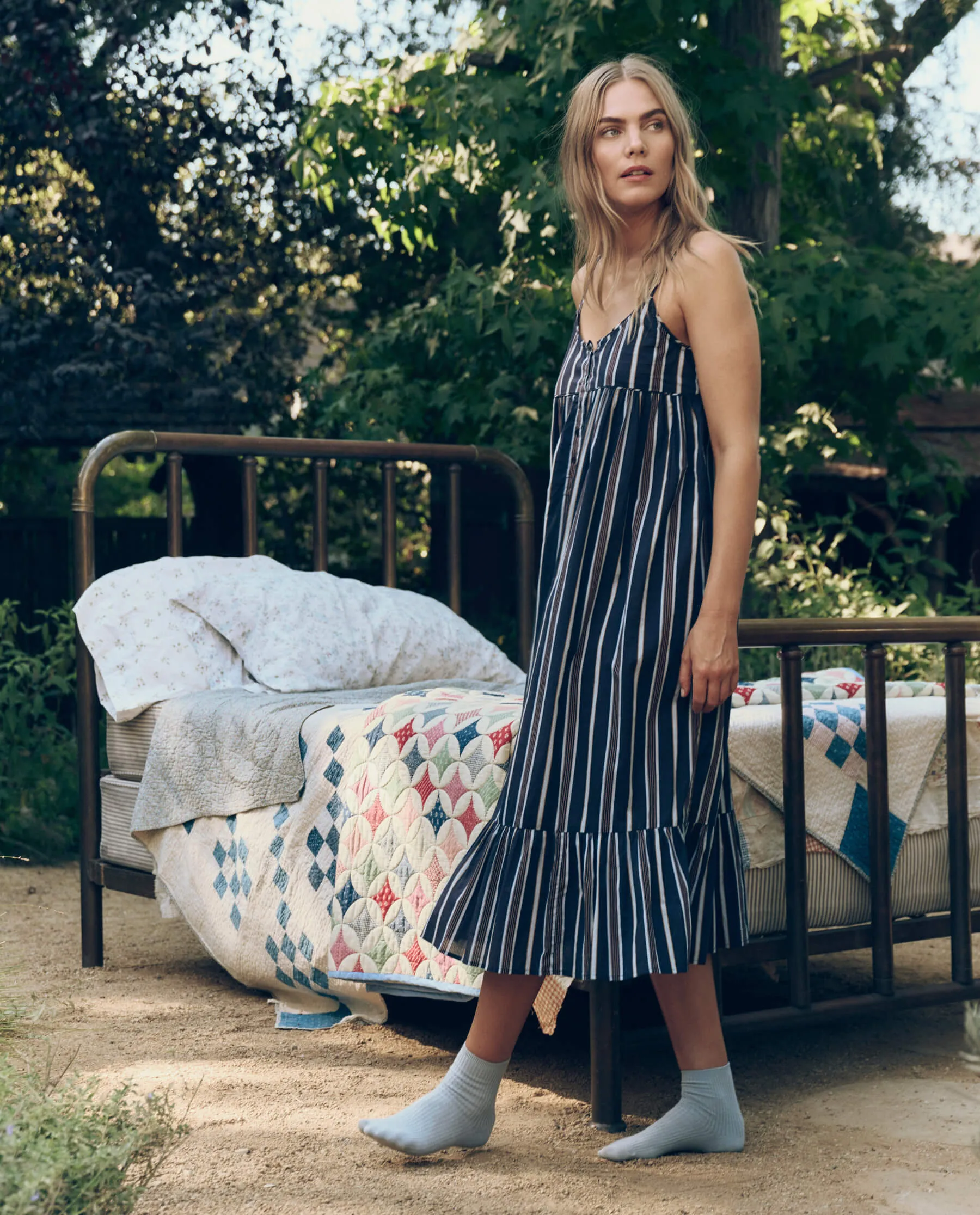 The Ruffle Tank Night Dress. -- Coastline Stripe sold by THE GREAT. product image thumbnail 3