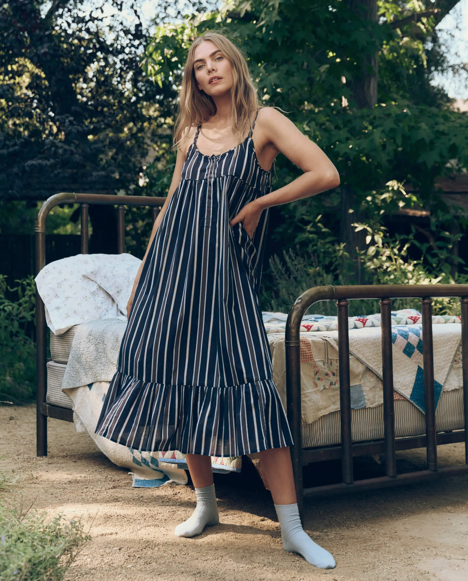 The Ruffle Tank Night Dress. -- Coastline Stripe sold by THE GREAT. product image thumbnail 5