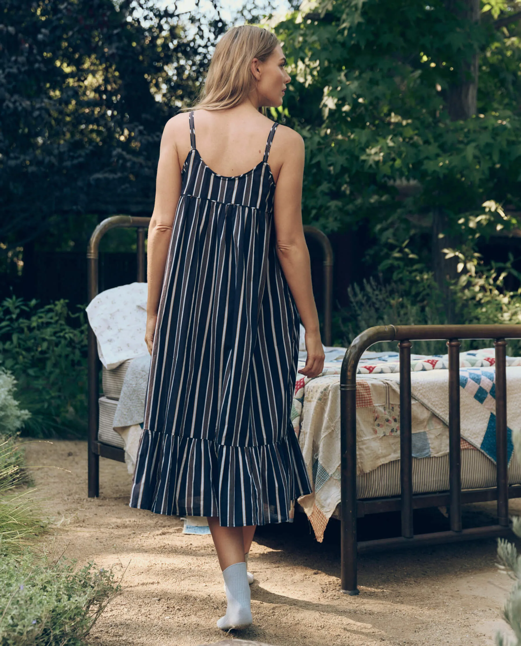 The Ruffle Tank Night Dress. -- Coastline Stripe sold by THE GREAT. product image thumbnail 4
