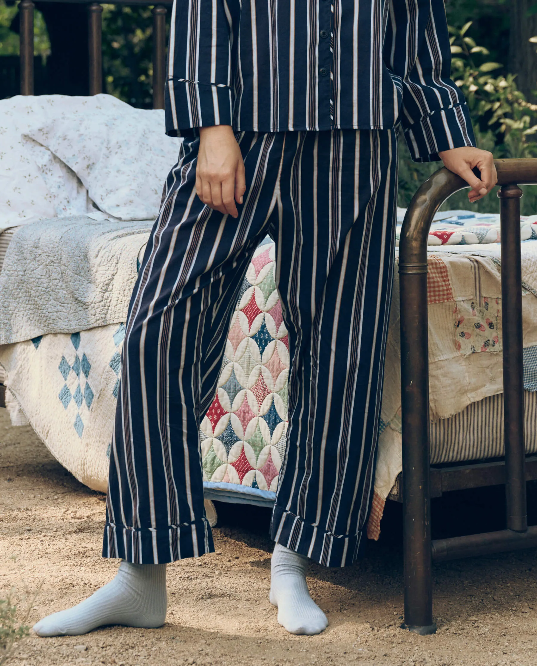 The Easy Sleep Pant. -- Coastline Stripe sold by THE GREAT.