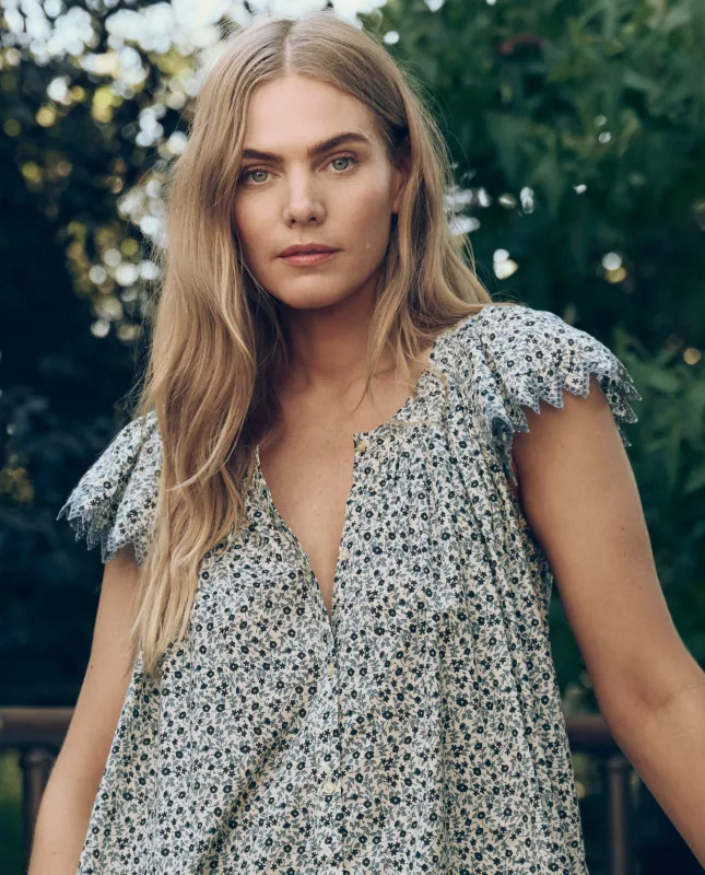 The Flutter Sleeve Eyelet Top. -- Bluebell Ditsy made by THE GREAT.