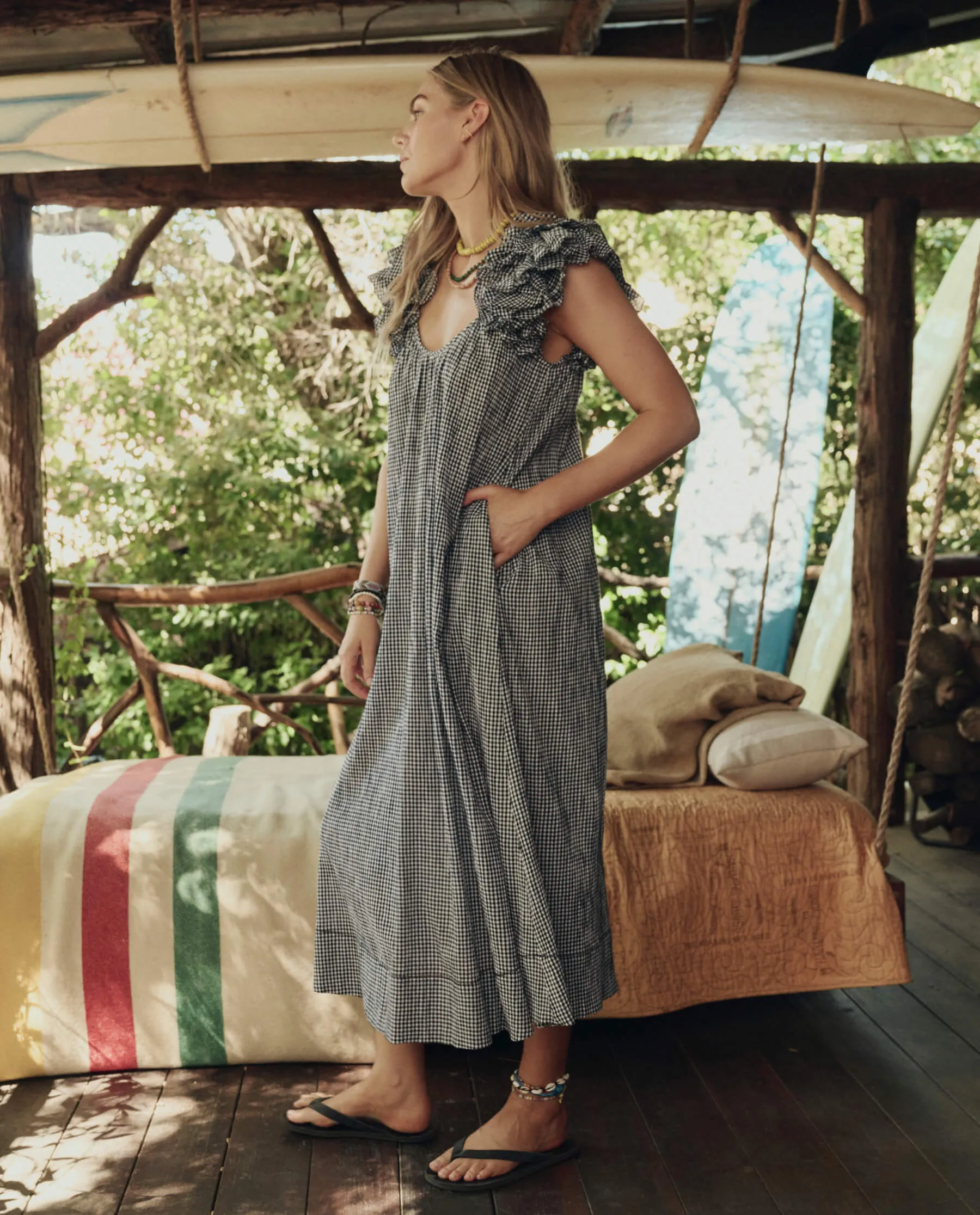 The Ruffle Coverup. -- Black And Cream Check sold by THE GREAT. product image thumbnail 4