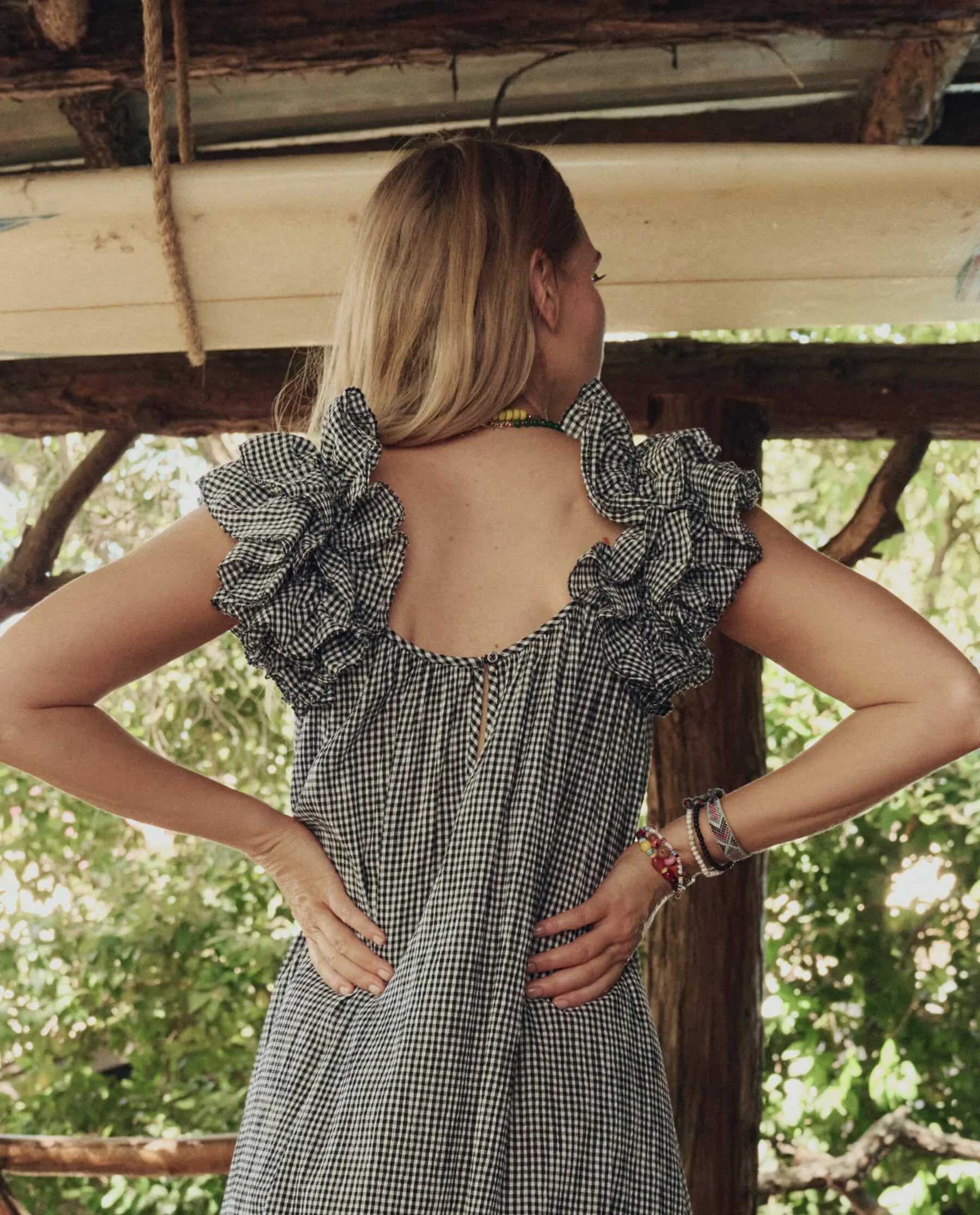 The Ruffle Coverup. -- Black And Cream Check sold by THE GREAT. product image thumbnail 5
