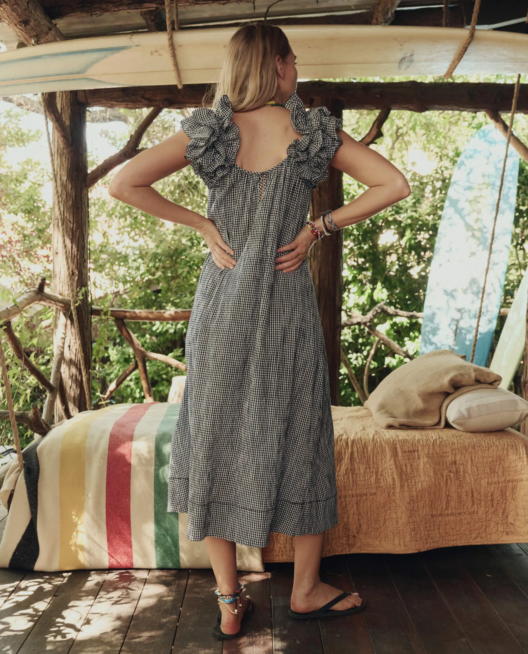 The Ruffle Coverup. -- Black And Cream Check sold by THE GREAT. product image thumbnail 3