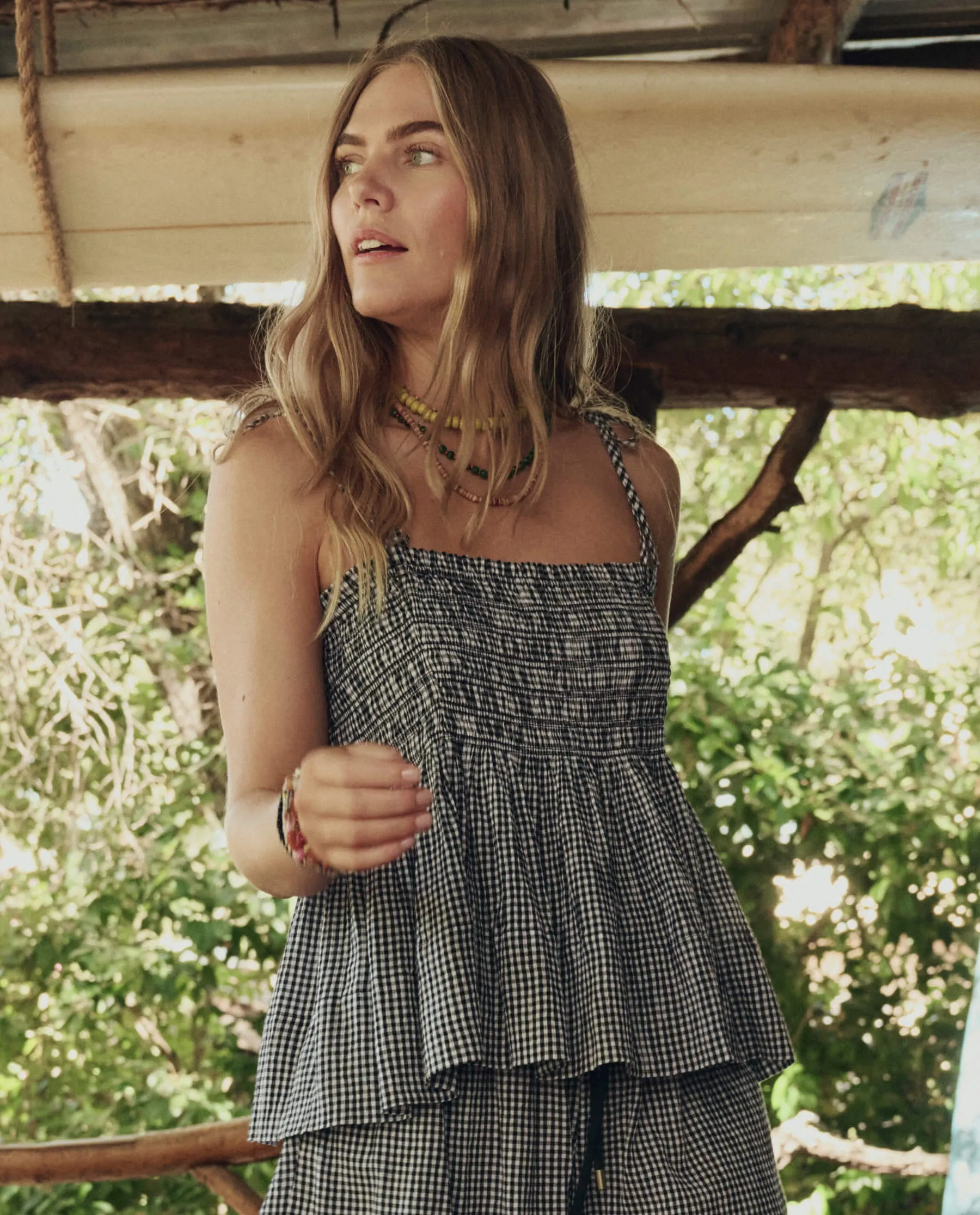 The Tide Smocked Top. -- Black And Cream Check sold by THE GREAT. product image thumbnail 2