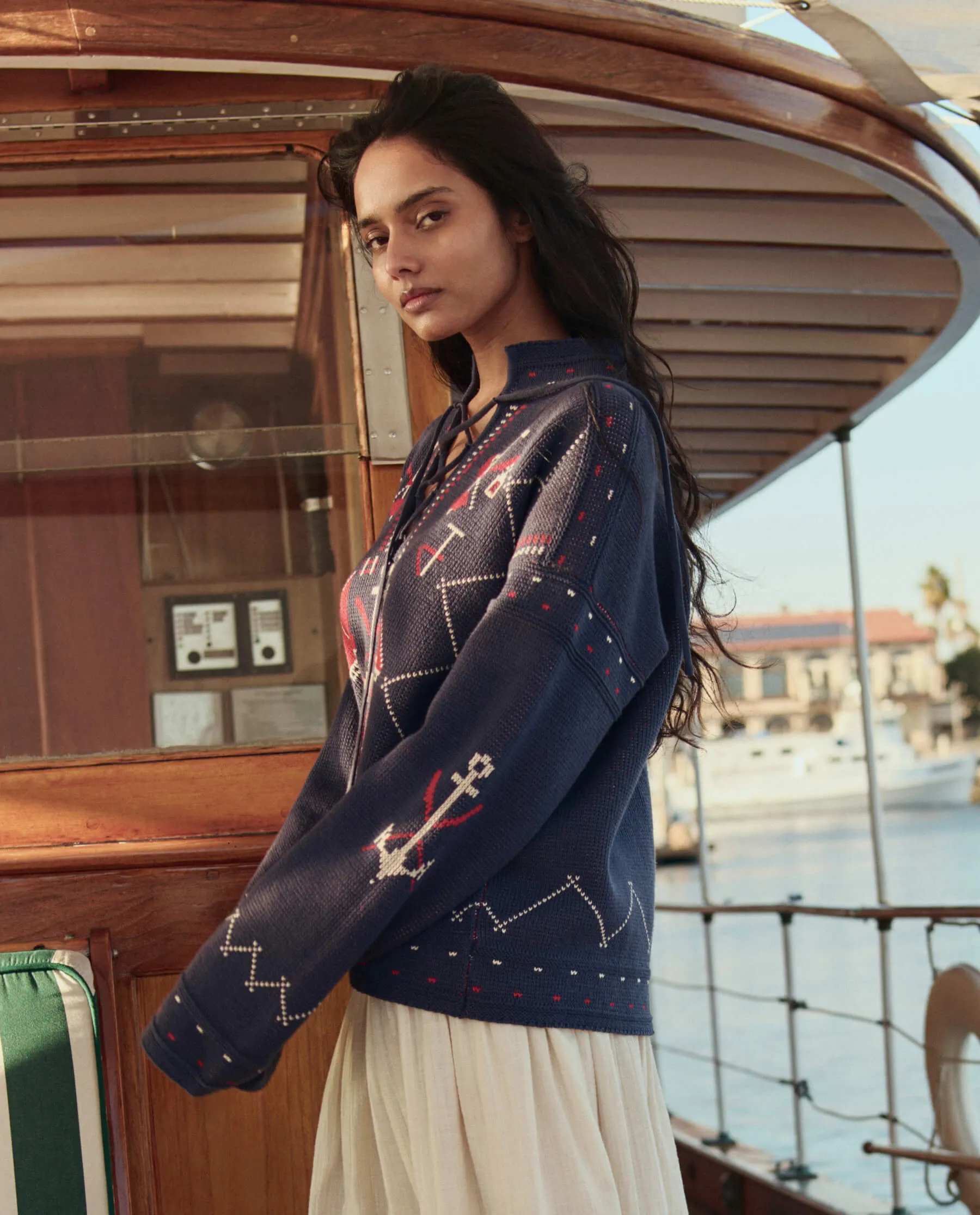 The Fisherman Laceup Pullover. -- Navy sold by THE GREAT. product image thumbnail 2