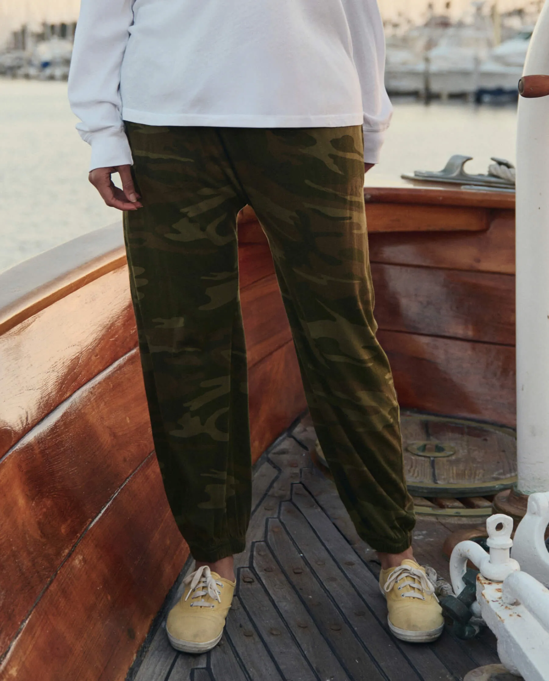 The Jersey Jogger Pant. -- Deep Woods Camo sold by THE GREAT.