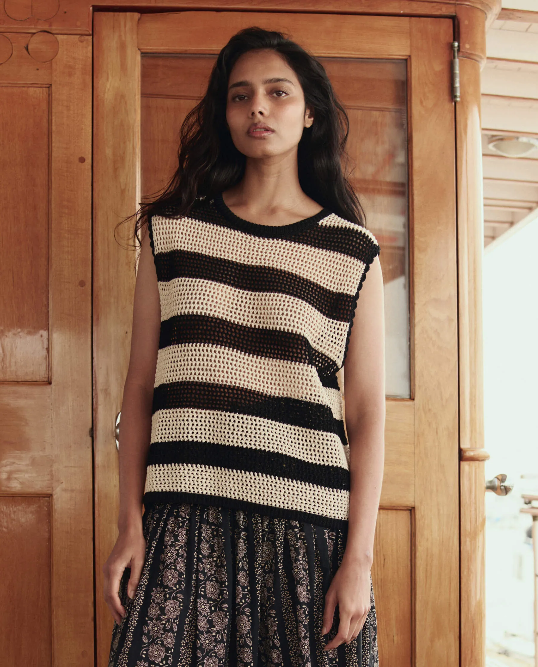 The Crochet Sweater Shell. -- Black And Cream sold by THE GREAT. product image thumbnail 2