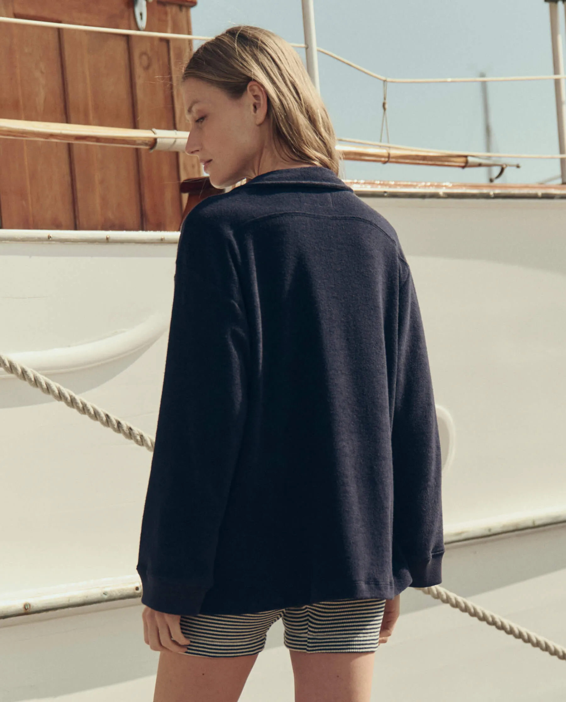The Micro Terry Lace Up Tunic. -- Navy sold by THE GREAT. product image thumbnail 4