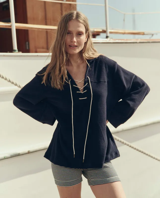 The Micro Terry Lace Up Tunic. -- Navy made by THE GREAT.