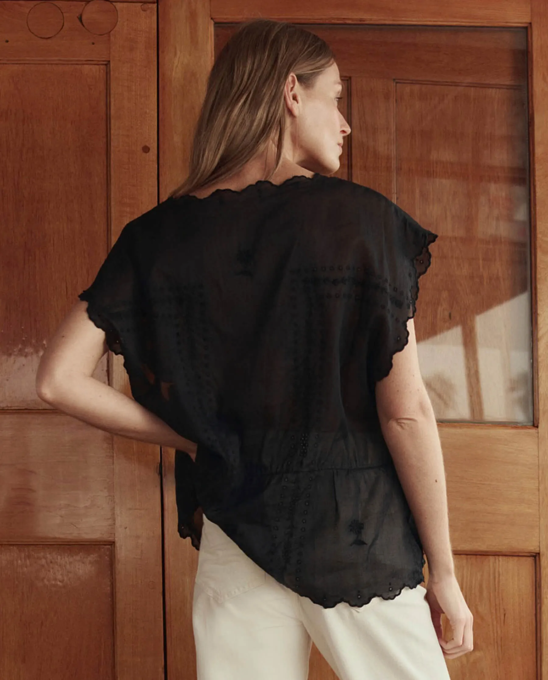 The Scalloped Eyelet Tunic. -- Black sold by THE GREAT. product image thumbnail 3