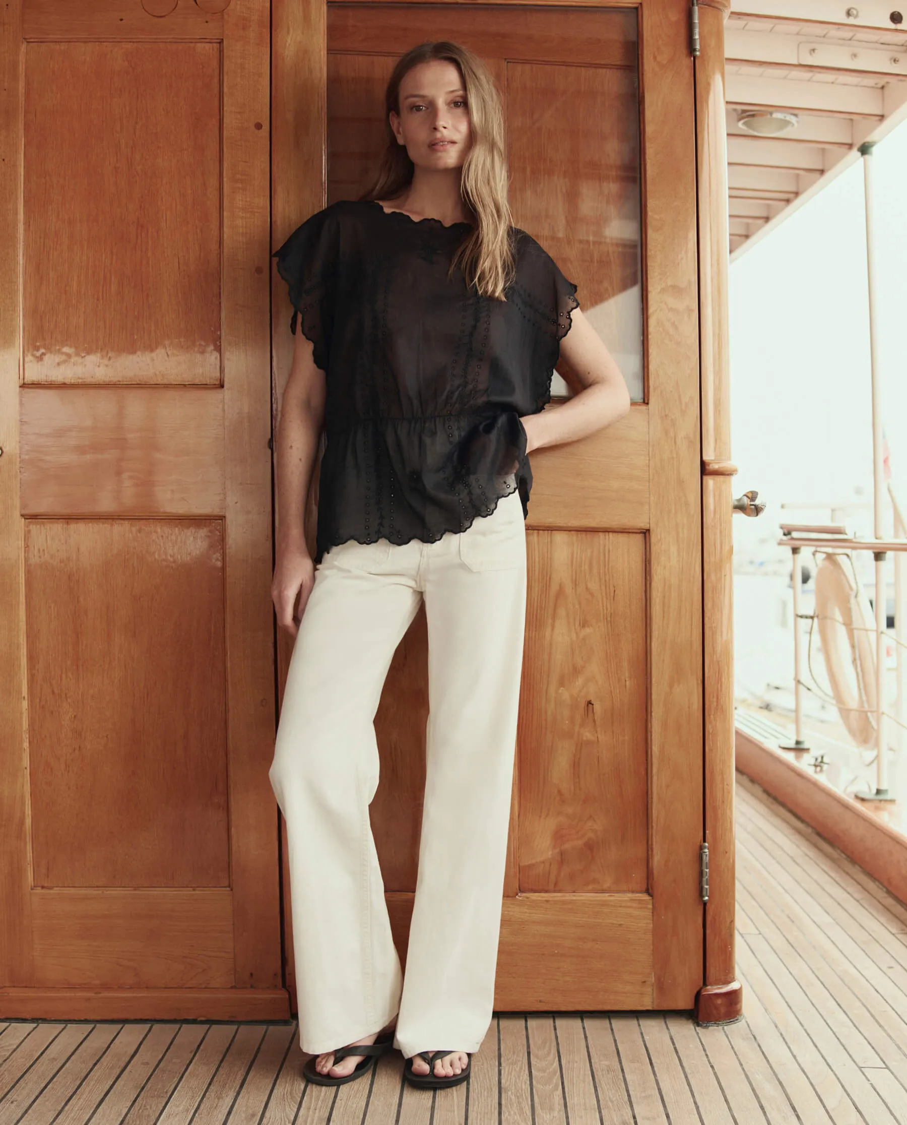 The Scalloped Eyelet Tunic. -- Black sold by THE GREAT. product image thumbnail 4