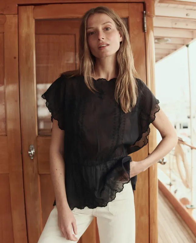 The Scalloped Eyelet Tunic. -- Black made by THE GREAT.