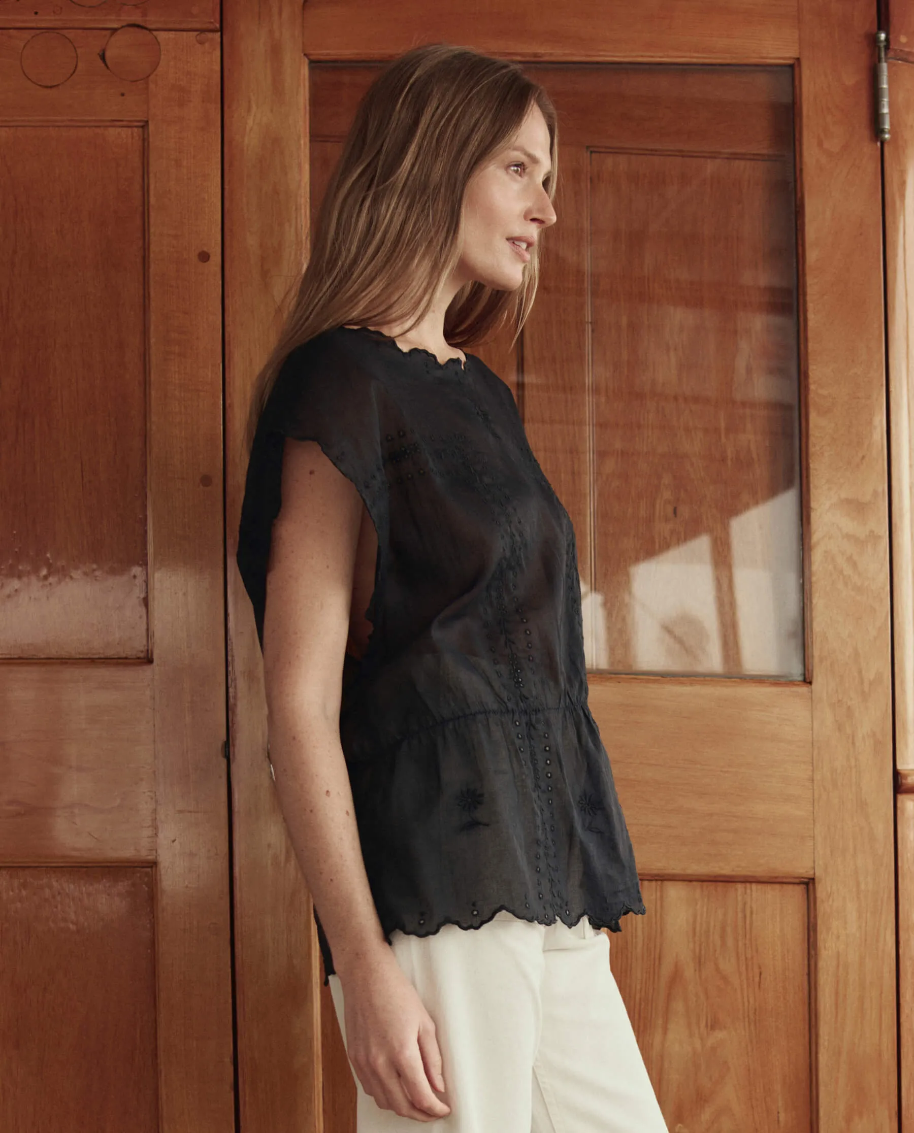 The Scalloped Eyelet Tunic. -- Black sold by THE GREAT. product image thumbnail 2