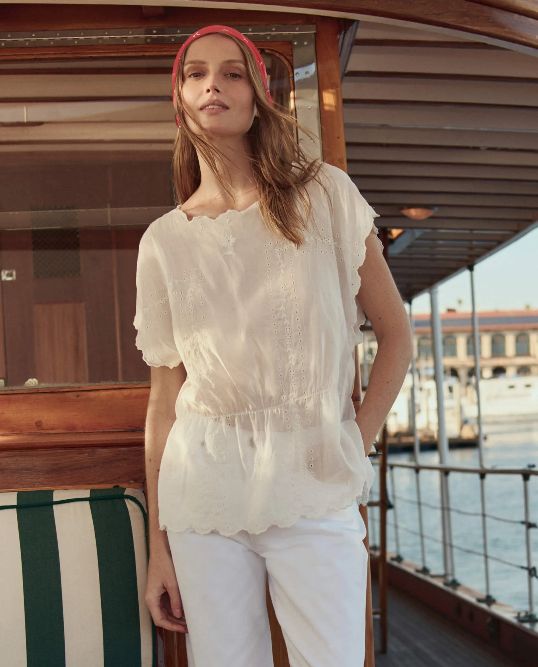 The Scalloped Eyelet Tunic. -- White sold by THE GREAT. product image thumbnail 3
