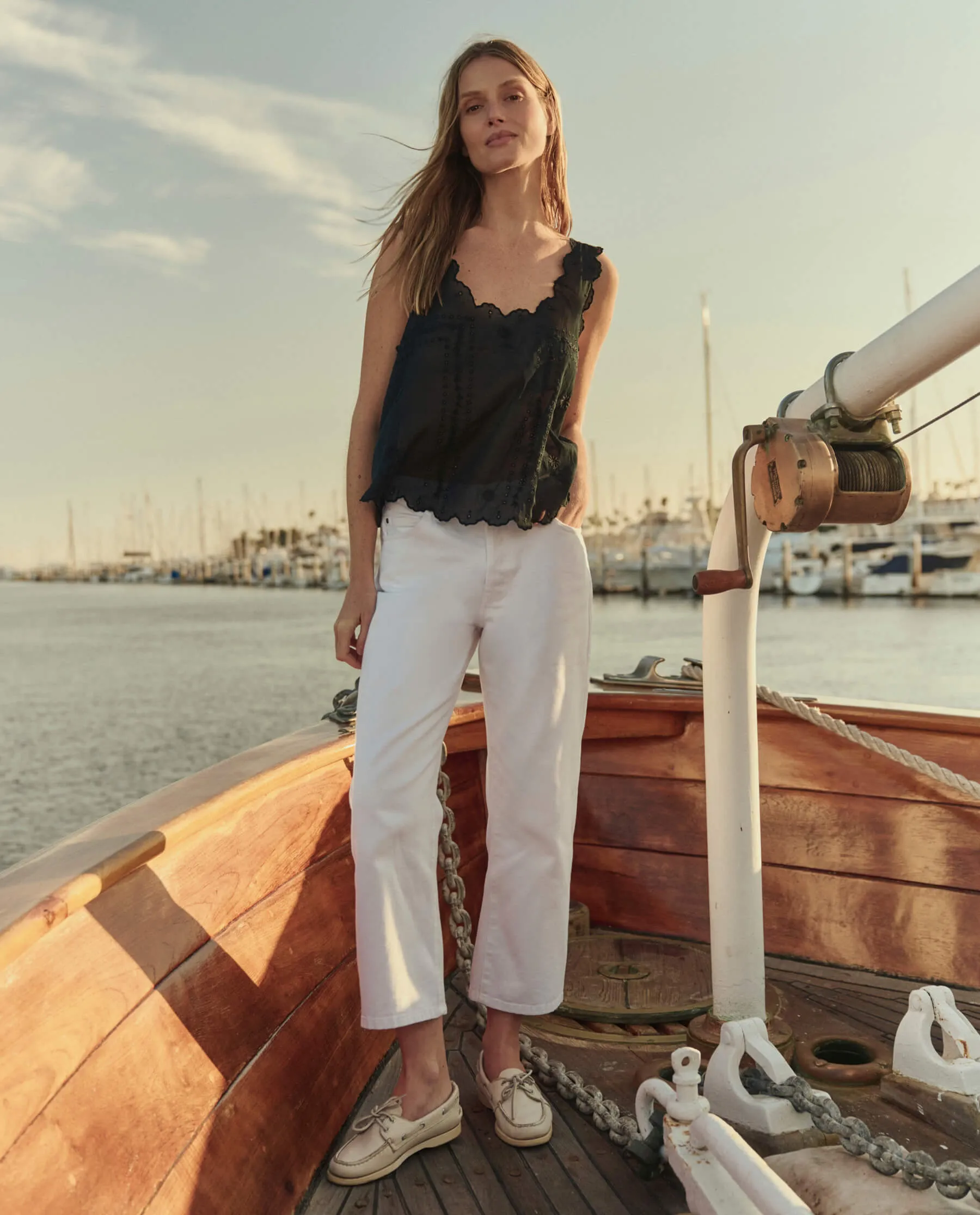 The Scalloped Eyelet Tank. -- Black sold by THE GREAT. product image thumbnail 5
