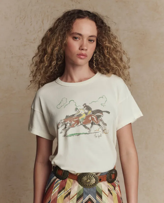 The Boxy Crew w/ Derby Graphic. -- Washed White made by THE GREAT.