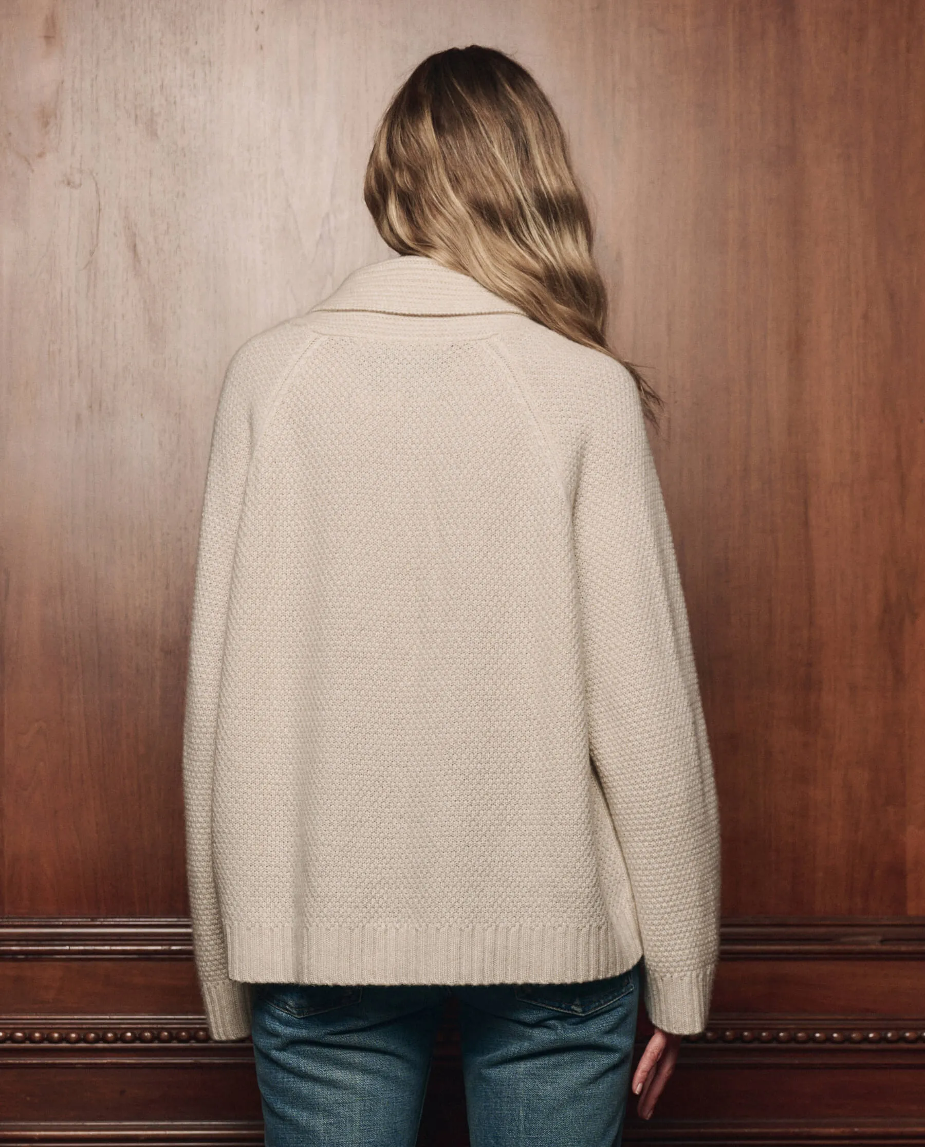 The Cashmere Cable Lodge Cardigan. -- Cream sold by THE GREAT. product image thumbnail 4