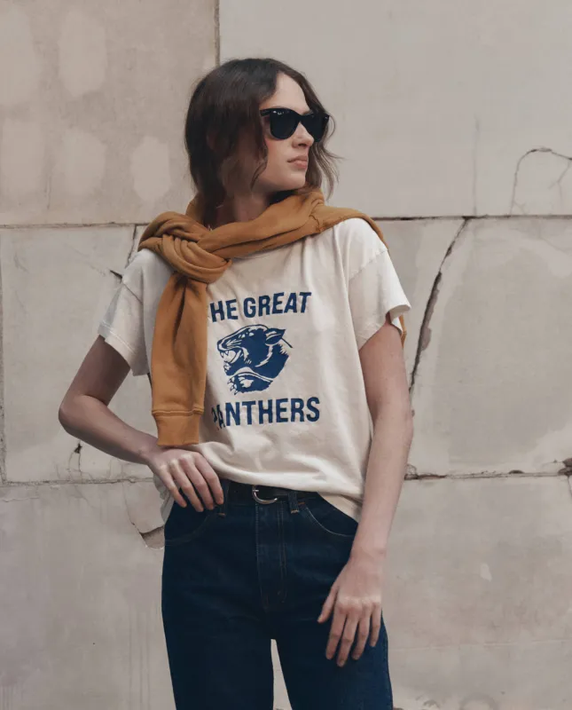 The Boxy Crew w/ Growling Panther Graphic. -- Washed White made by THE GREAT.