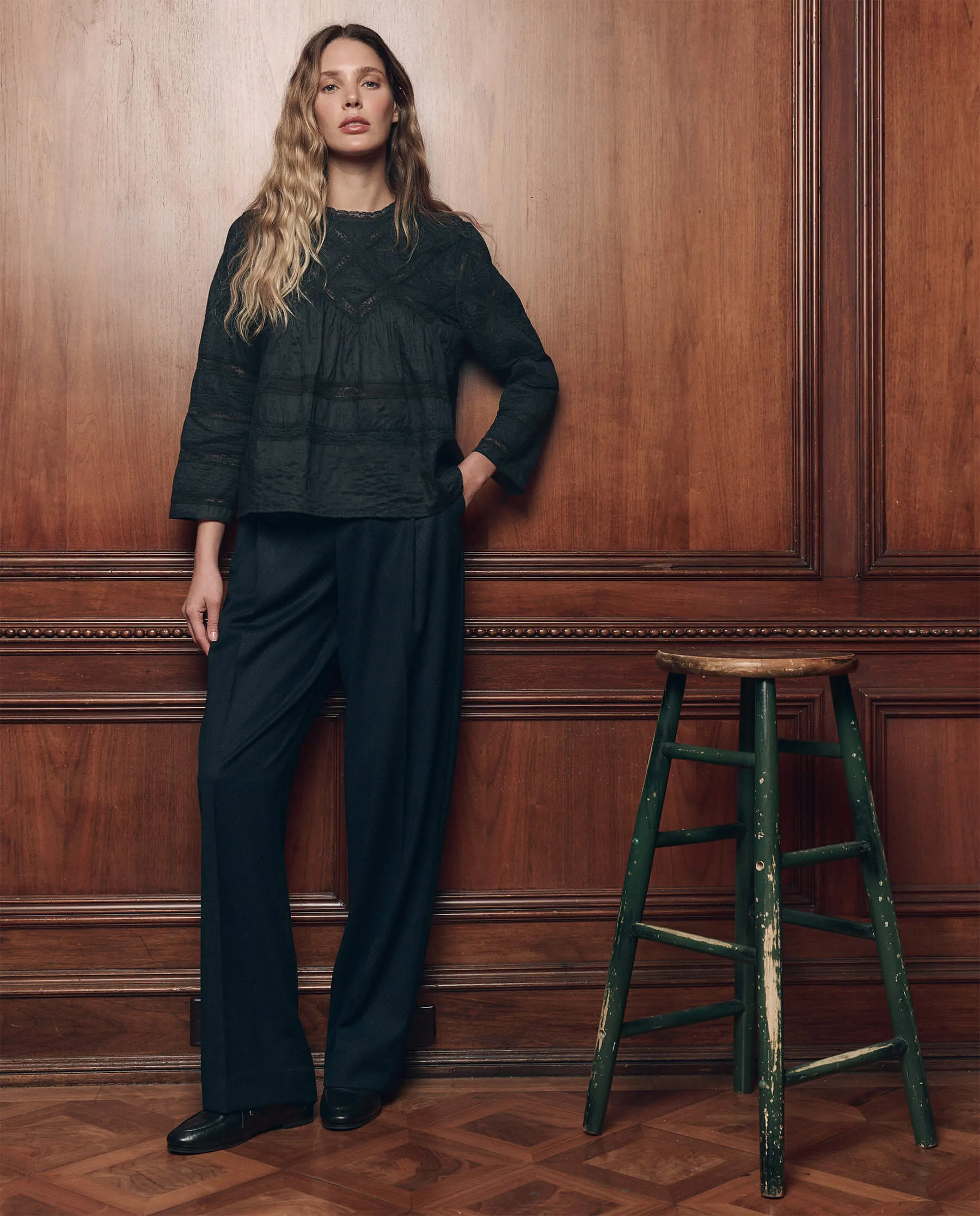 The Lattice Lace Victorian Top. -- Black sold by THE GREAT. product image thumbnail 5
