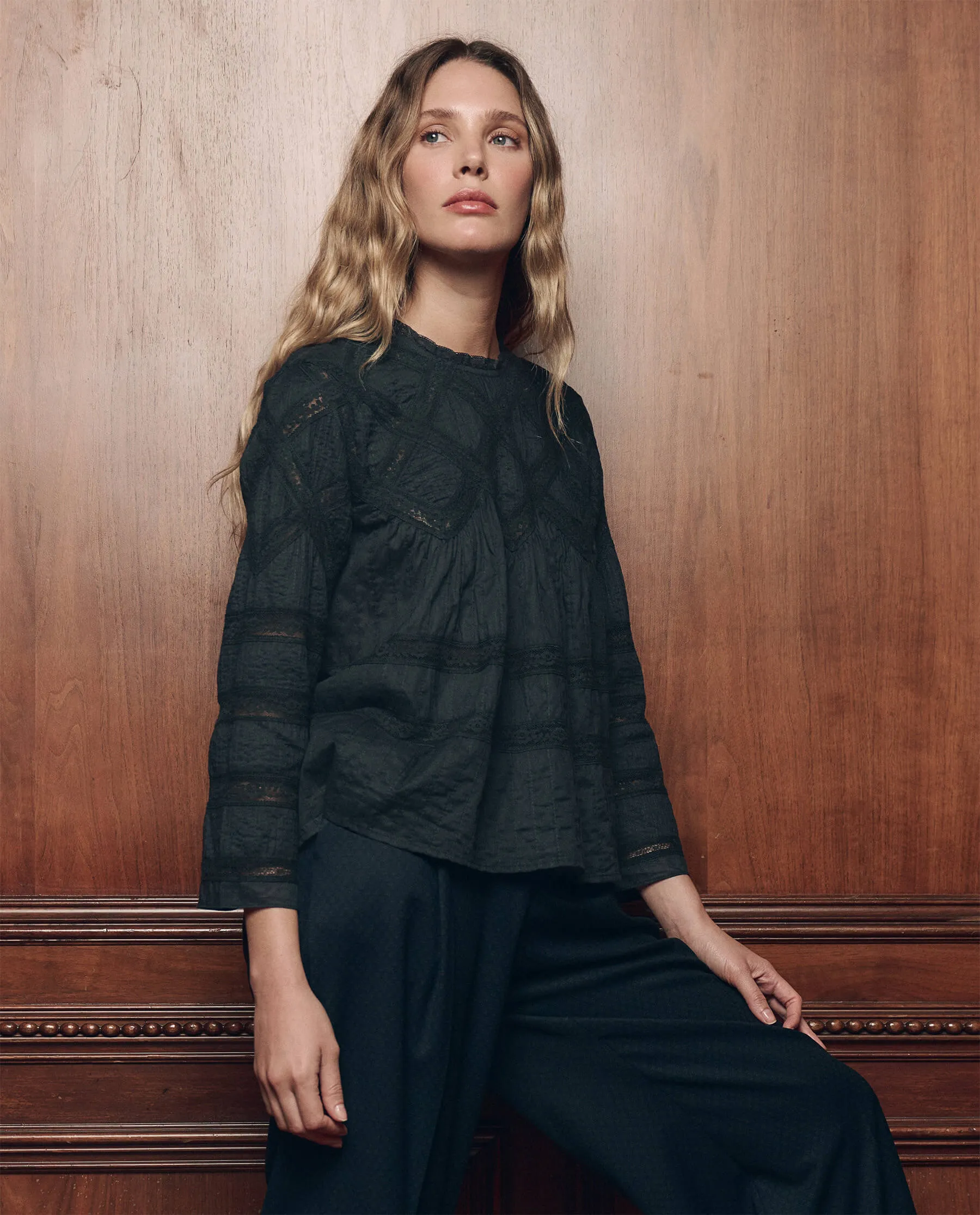 The Lattice Lace Victorian Top. -- Black sold by THE GREAT. product image thumbnail 3
