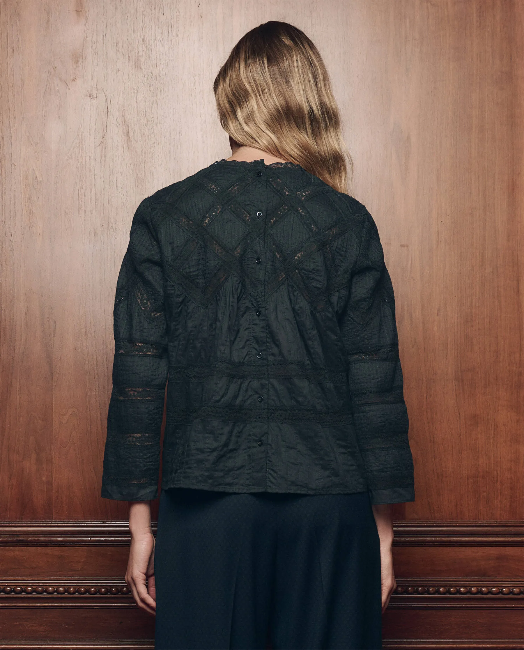 The Lattice Lace Victorian Top. -- Black sold by THE GREAT. product image thumbnail 4