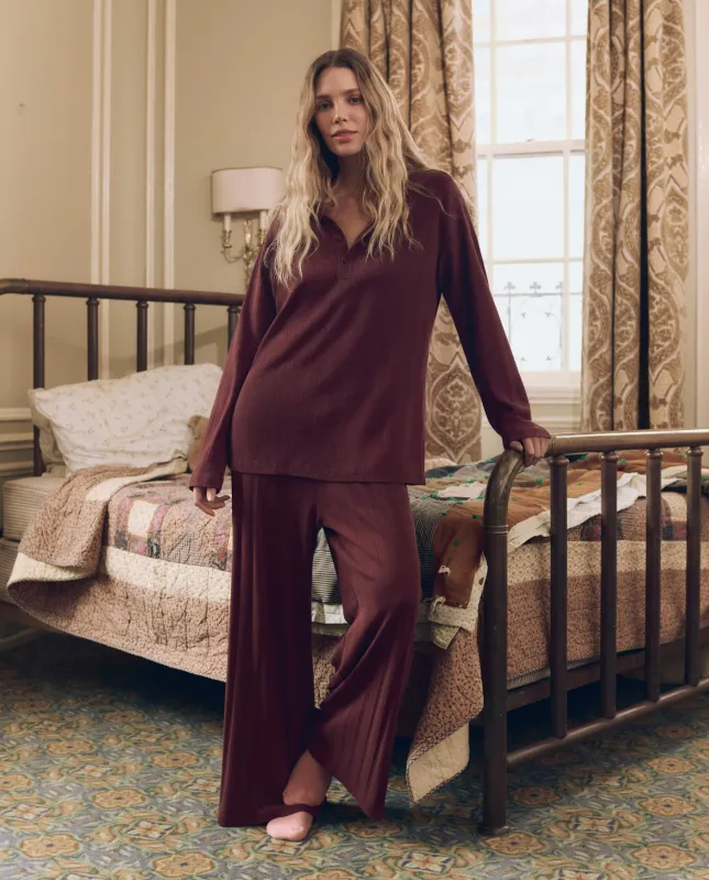 The Pointelle Wide Leg Sleep Pant. -- Maroon made by THE GREAT.