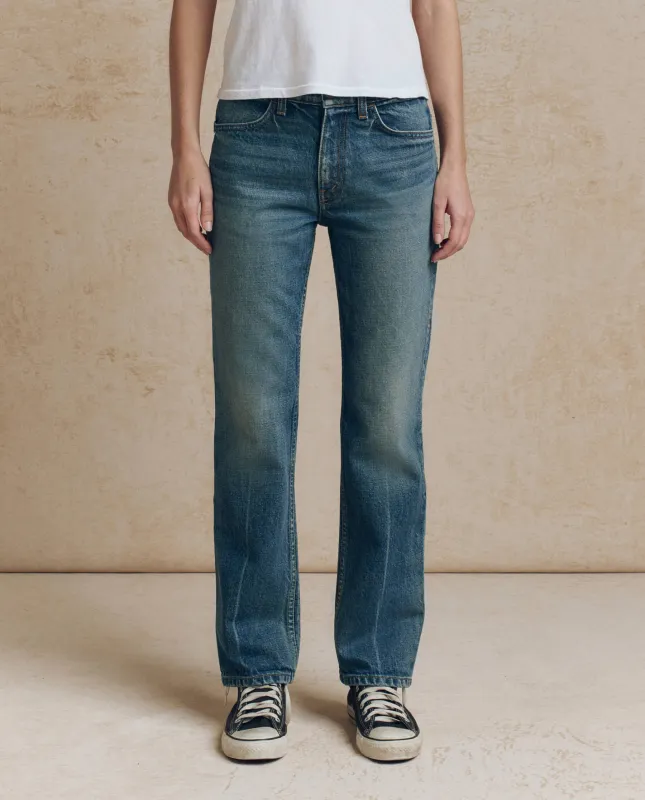 The Clark Mid-Rise Straight Jean. -- Fairfield Wash With Bleach Crease made by THE GREAT.