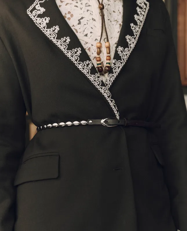 Stetson & THE GREAT. The Beaded Belt. -- Black With Silver made by THE GREAT.
