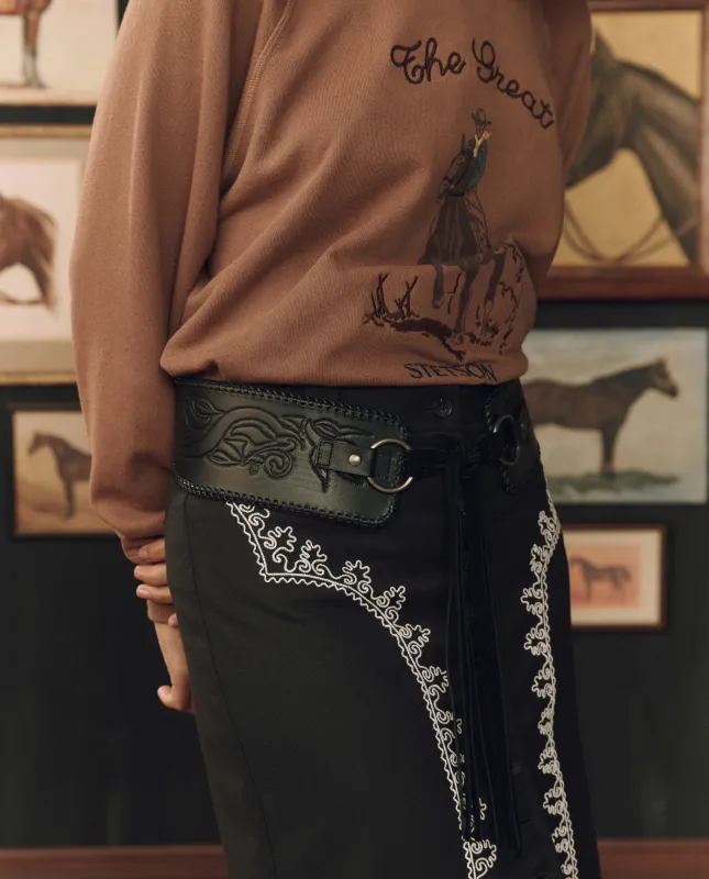 Stetson & THE GREAT. The Tooled Corset Belt. -- Black made by THE GREAT.