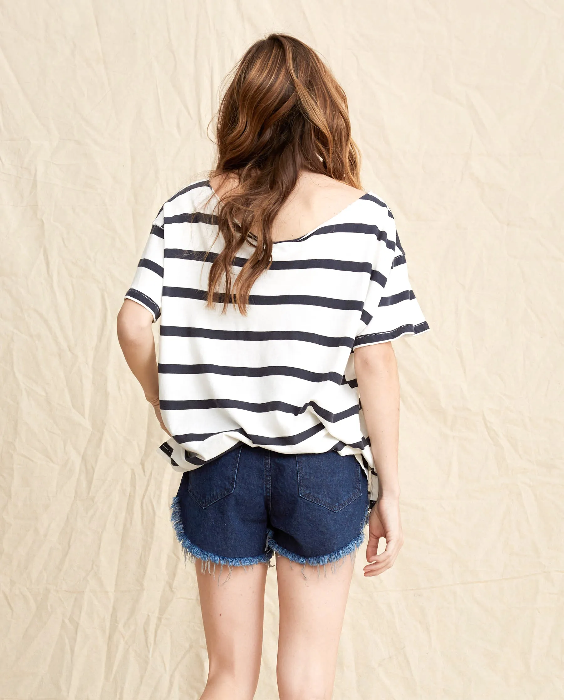 The Cut Neck Tee. -- Bleach Stripe sold by THE GREAT. product image thumbnail 2