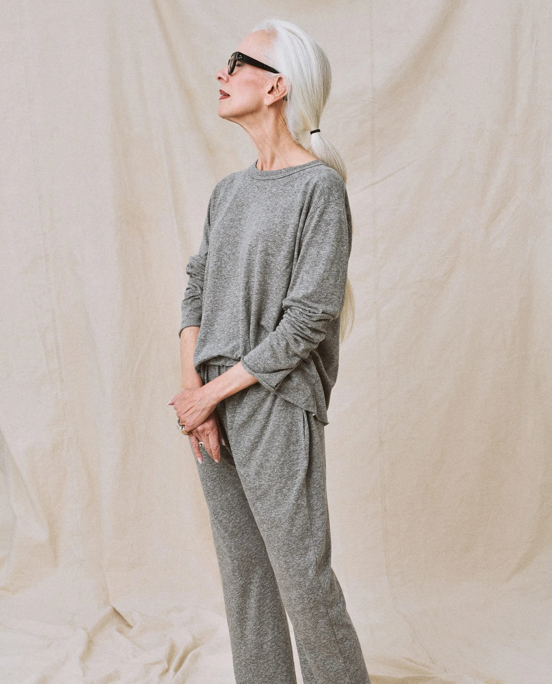 The Long Sleeve Crop Tee. -- Heather Grey sold by THE GREAT. product image thumbnail 5