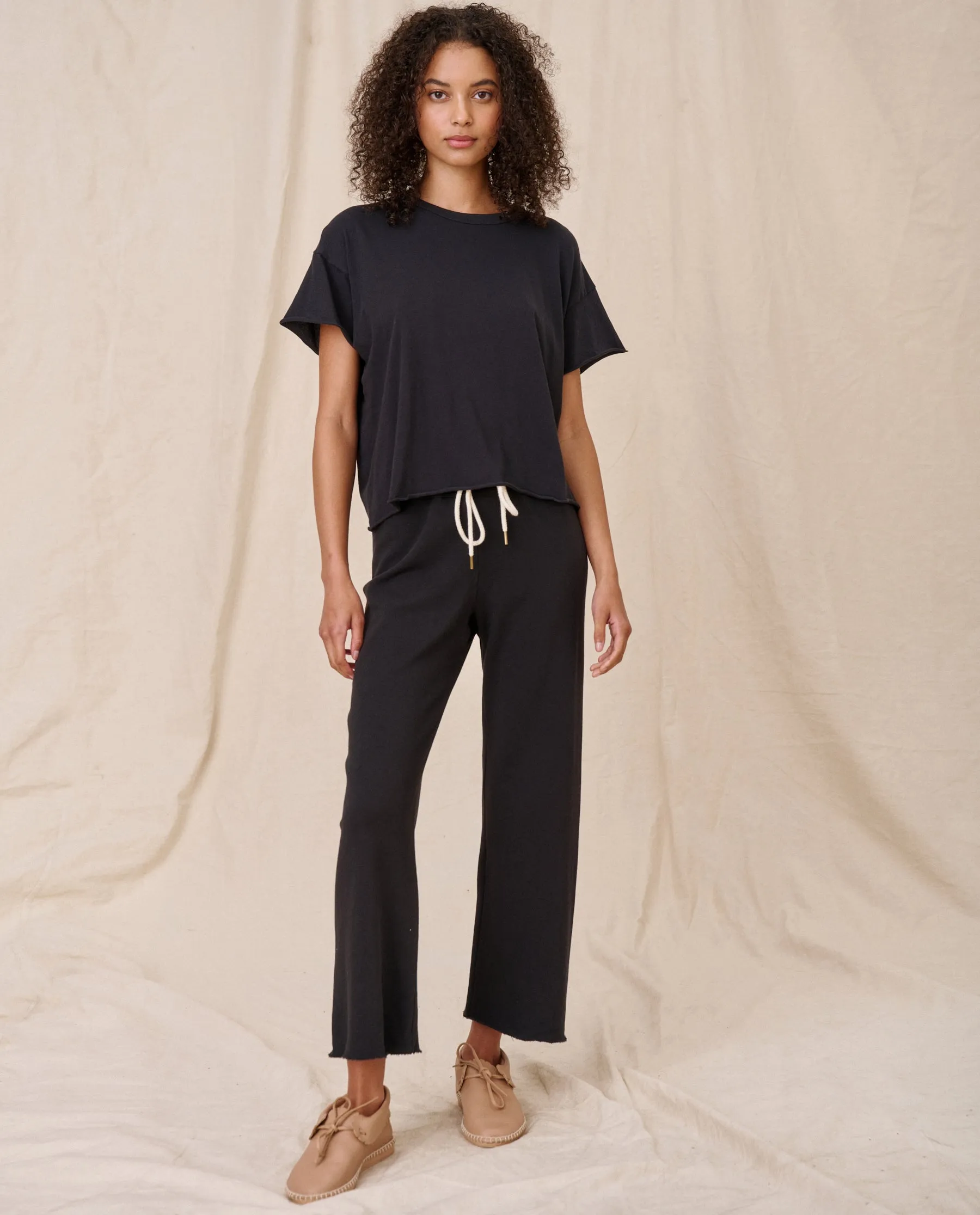 The Wide Leg Cropped Sweatpant. -- Almost Black sold by THE GREAT. product image thumbnail 3